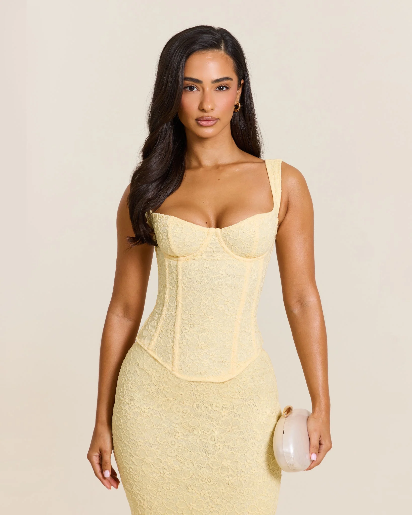 The Cinched Lace Corset Maxi Set in Yellow - Image 5