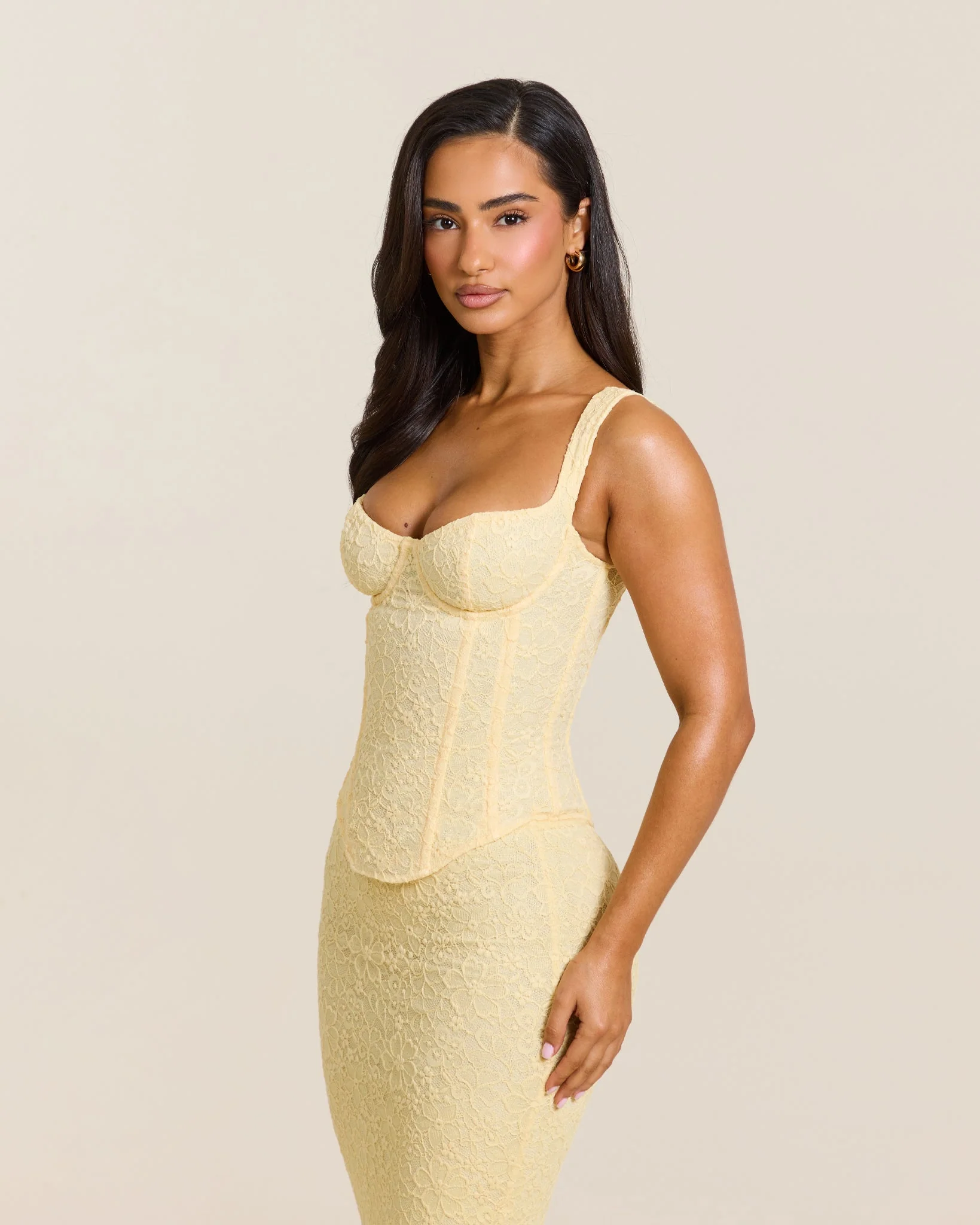 The Cinched Lace Corset Maxi Set in Yellow - Image 8