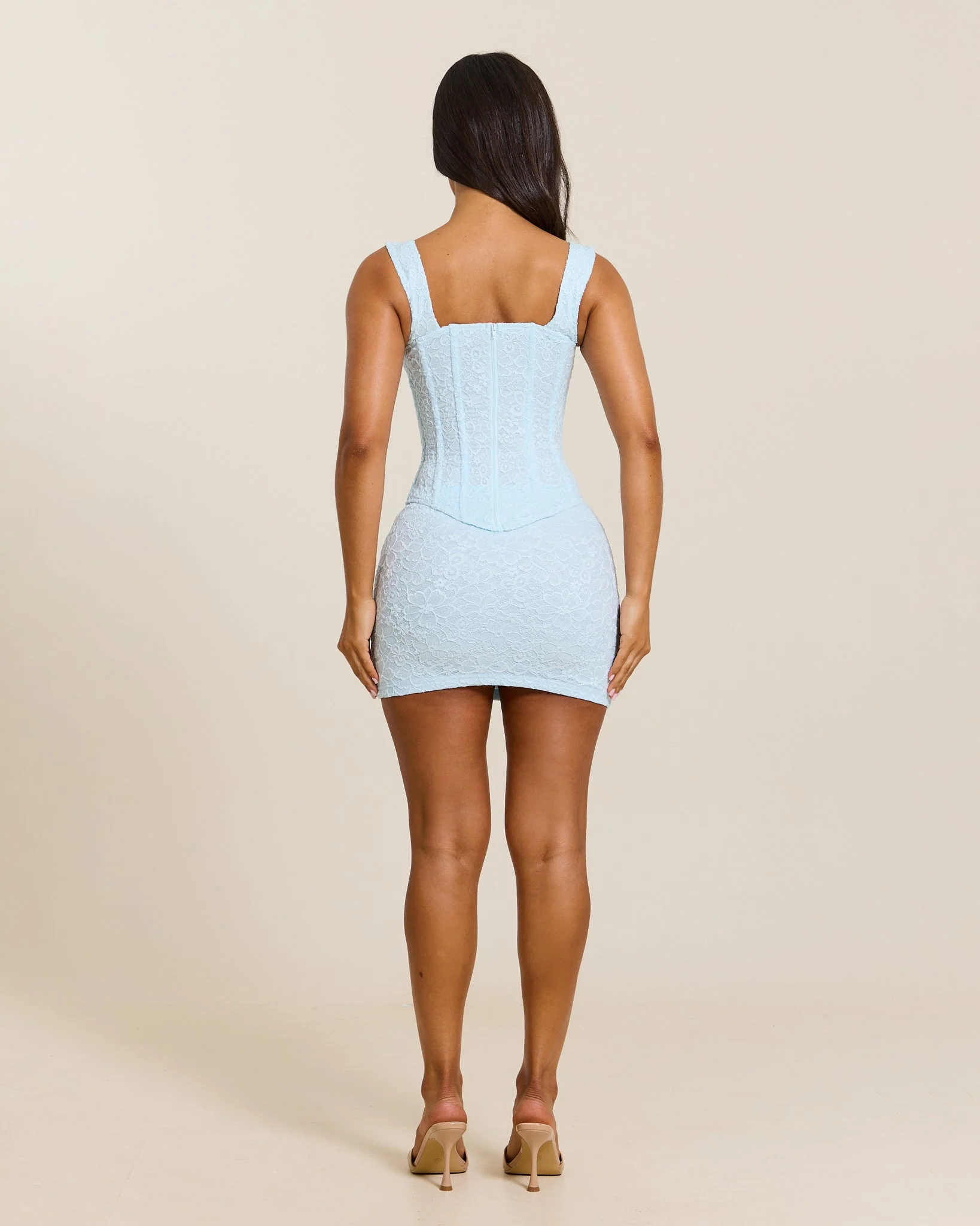 The Cinched Lace Corset Mini Set in Blue - Image 4