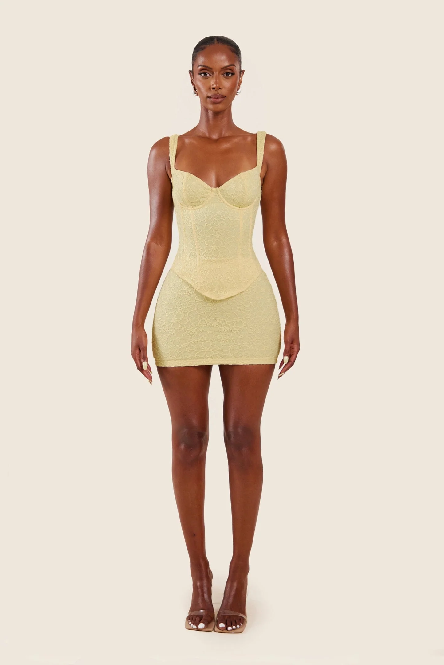 The Cinched Lace Corset Mini Set in Yellow - Image 15