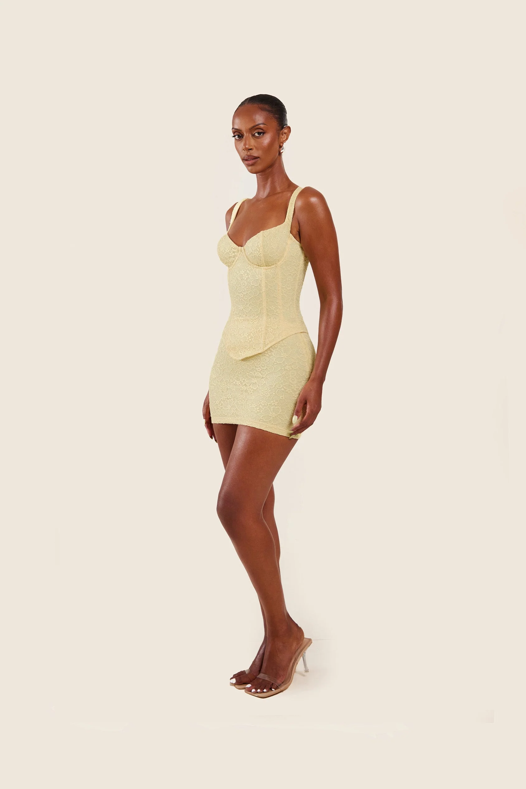 The Cinched Lace Corset Mini Set in Yellow - Image 17