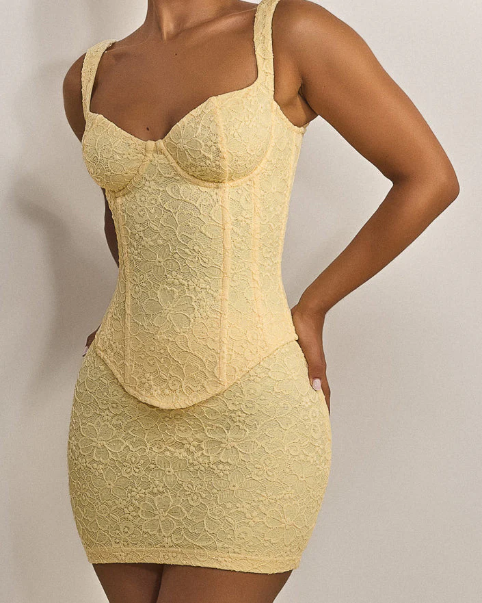 The Cinched Lace Corset Mini Set in Yellow - Image 19