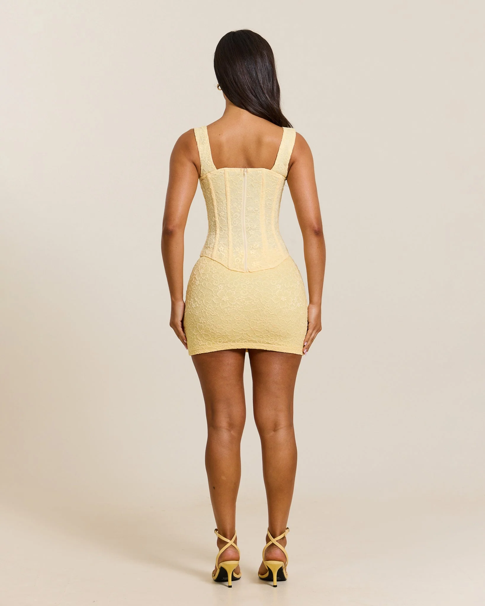 The Cinched Lace Corset Mini Set in Yellow - Image 5