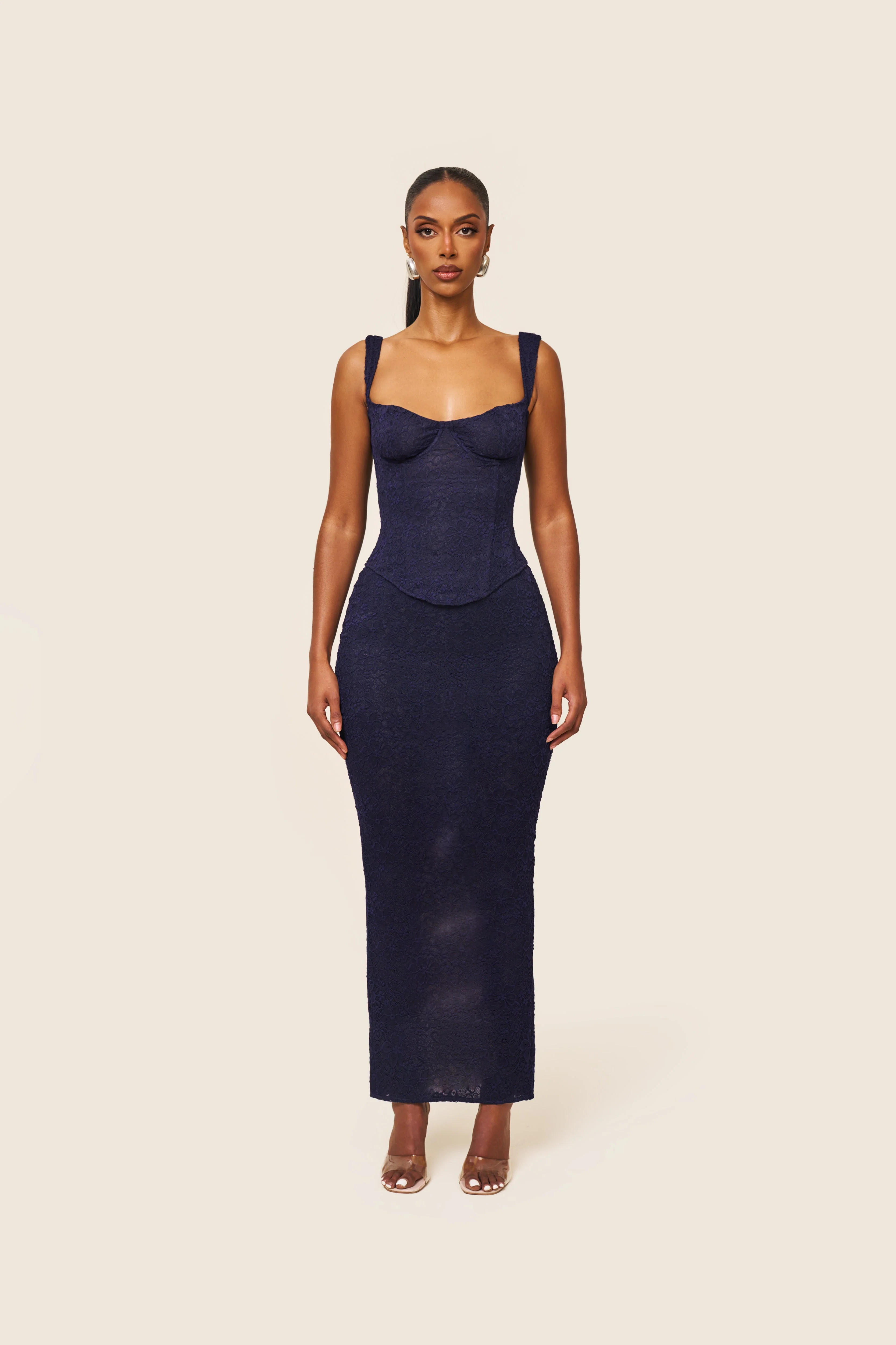 The Cinched Lace Corset in Navy - Image 10