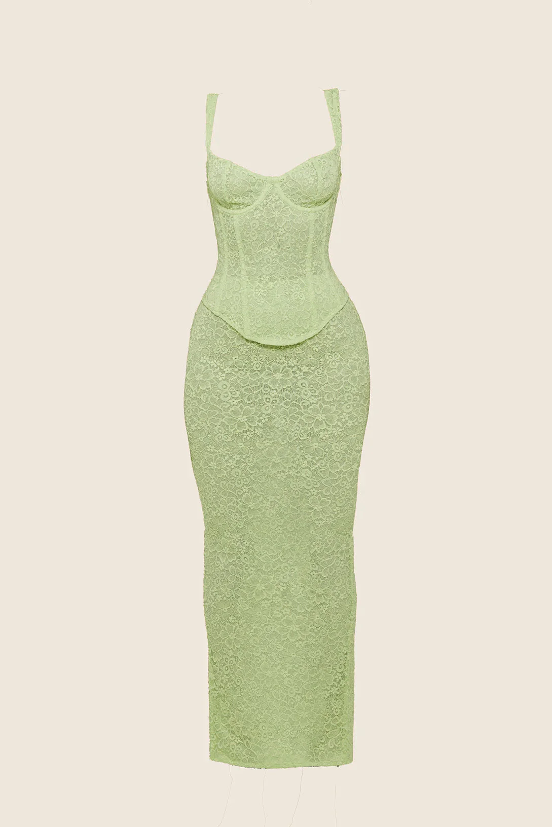 The Cinched Lace Maxi Set in Lime - Image 4