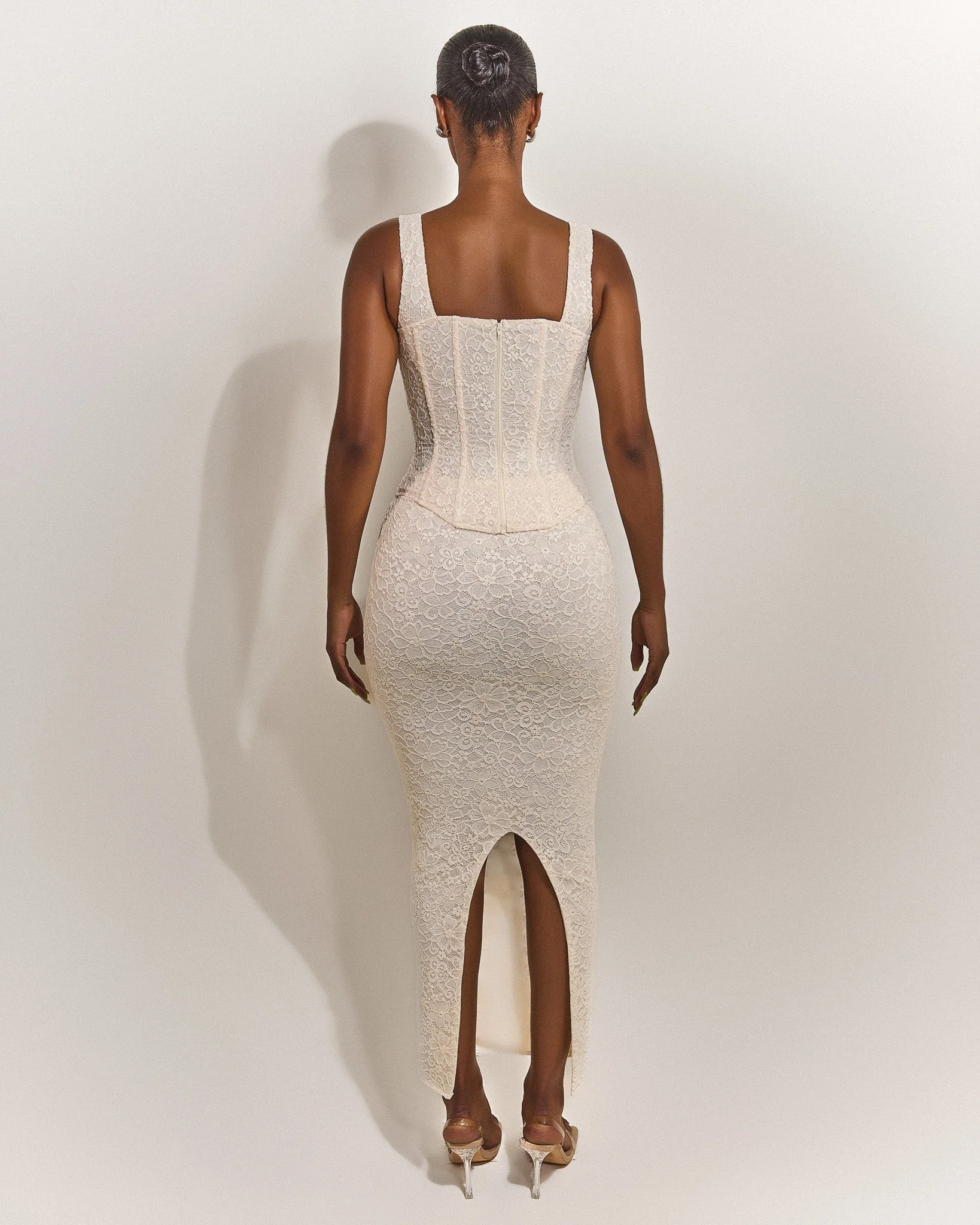 The Cinched Lace Maxi Set in Off White - Image 18
