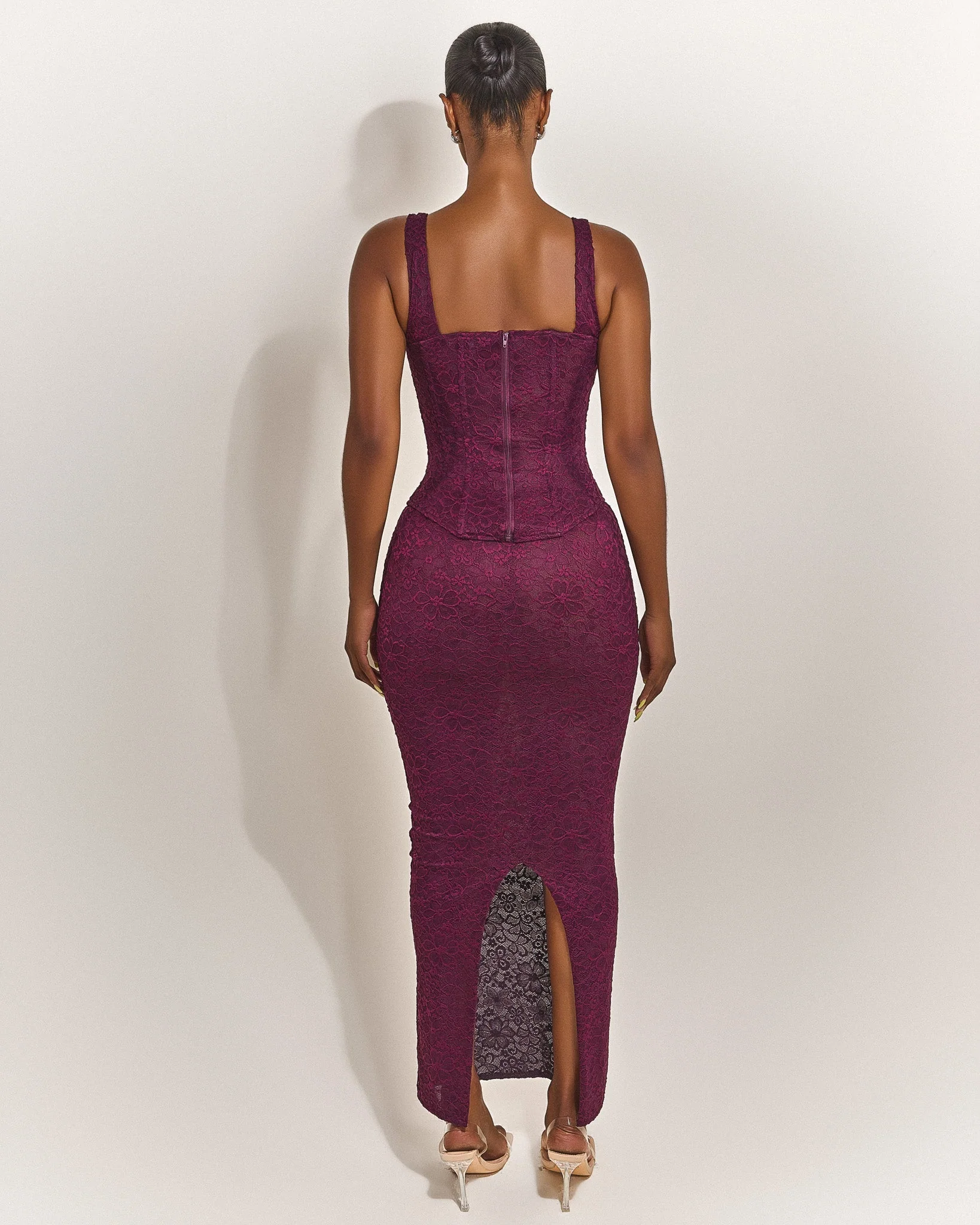 The Cinched Lace Maxi Skirt in Plum - Image 4
