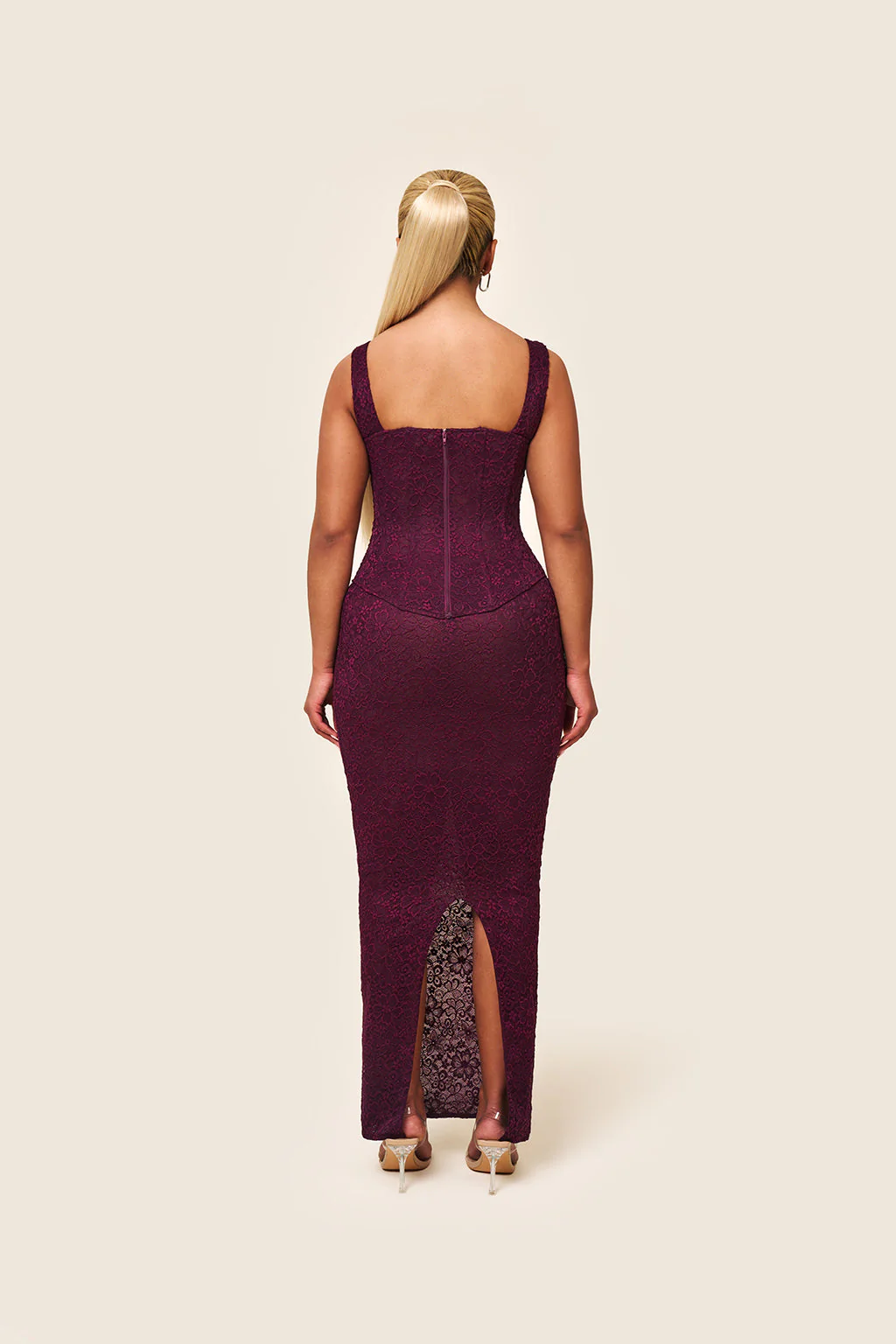 The Cinched Lace Maxi Skirt in Plum - Image 7