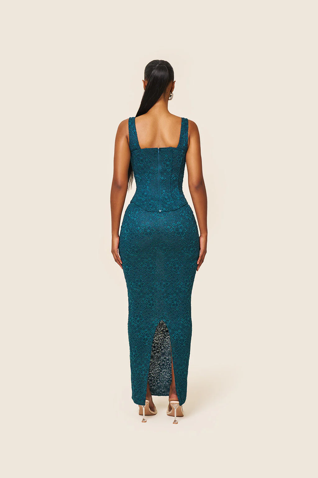 The Cinched Lace Maxi Skirt in Teal - Image 7