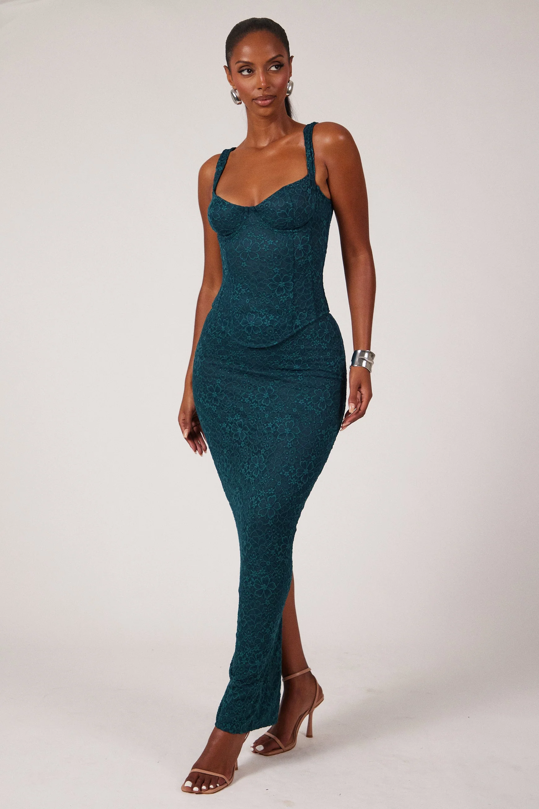 The Cinched Lace Maxi Skirt in Teal - Image 8