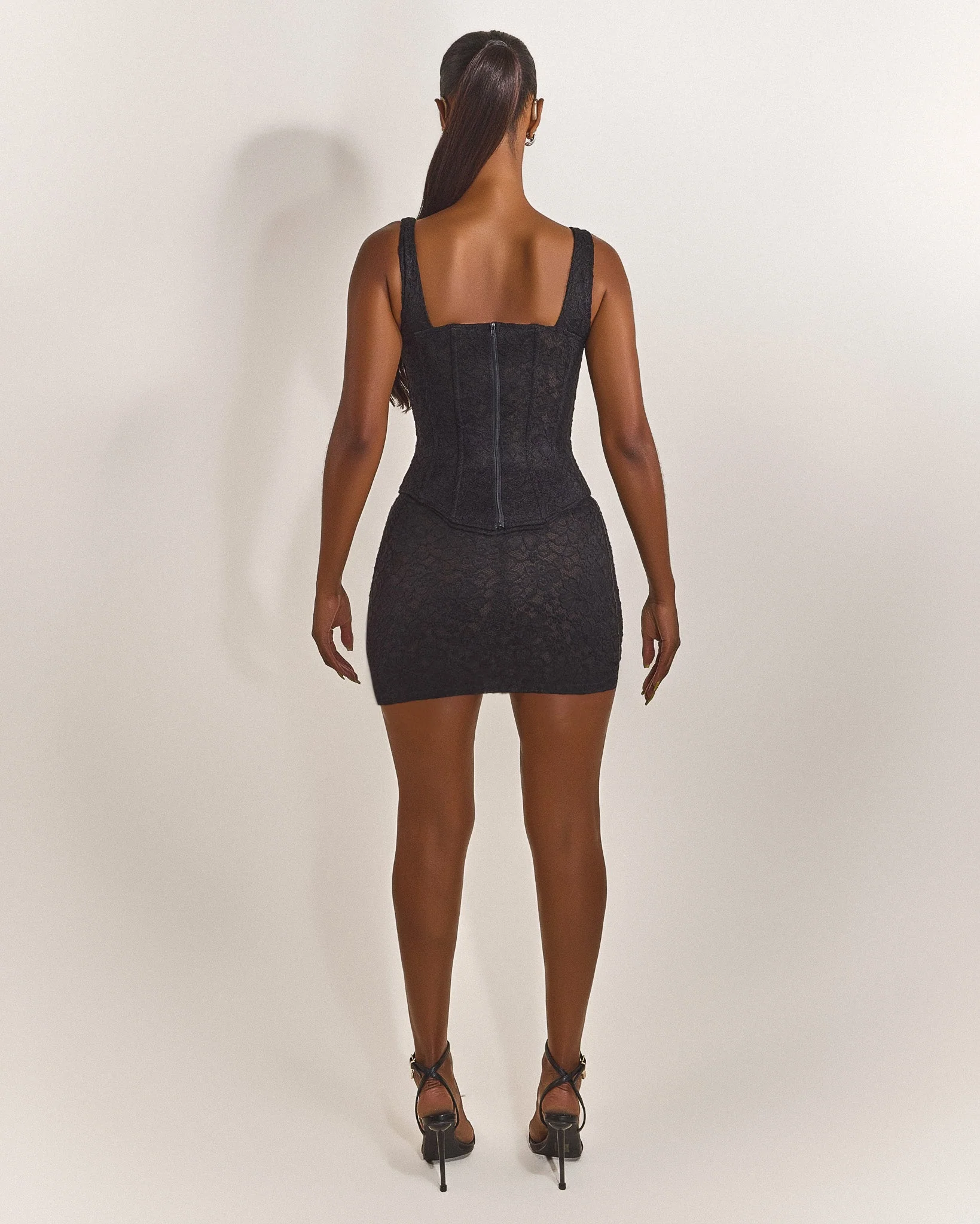 The Cinched Lace Mini Skirt in Black - Image 5