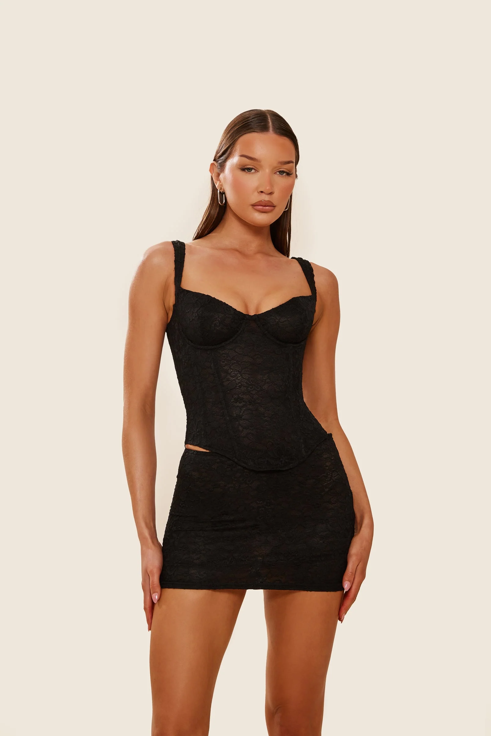 The Cinched Lace Mini Skirt in Black - Image 6