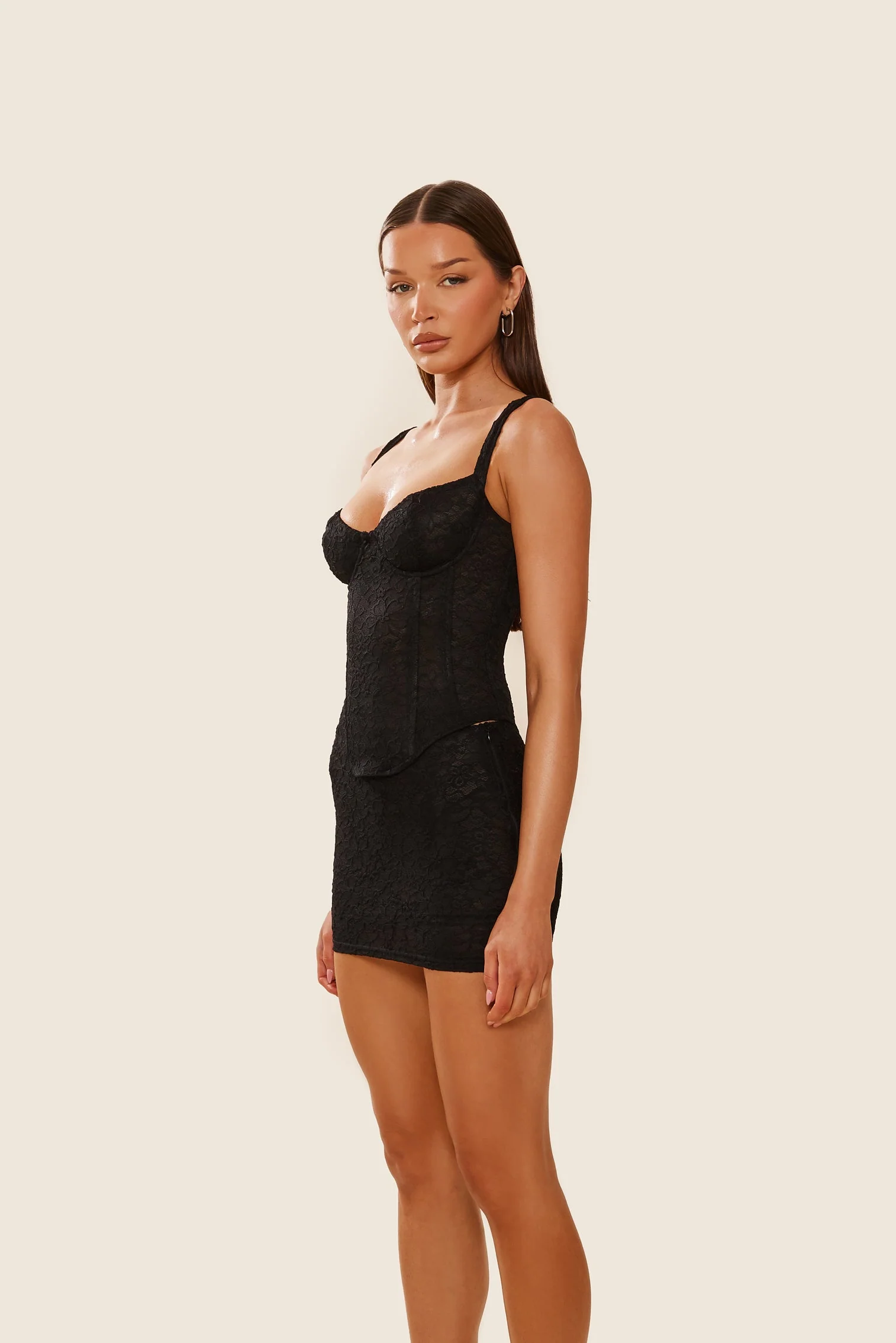 The Cinched Lace Mini Skirt in Black - Image 8