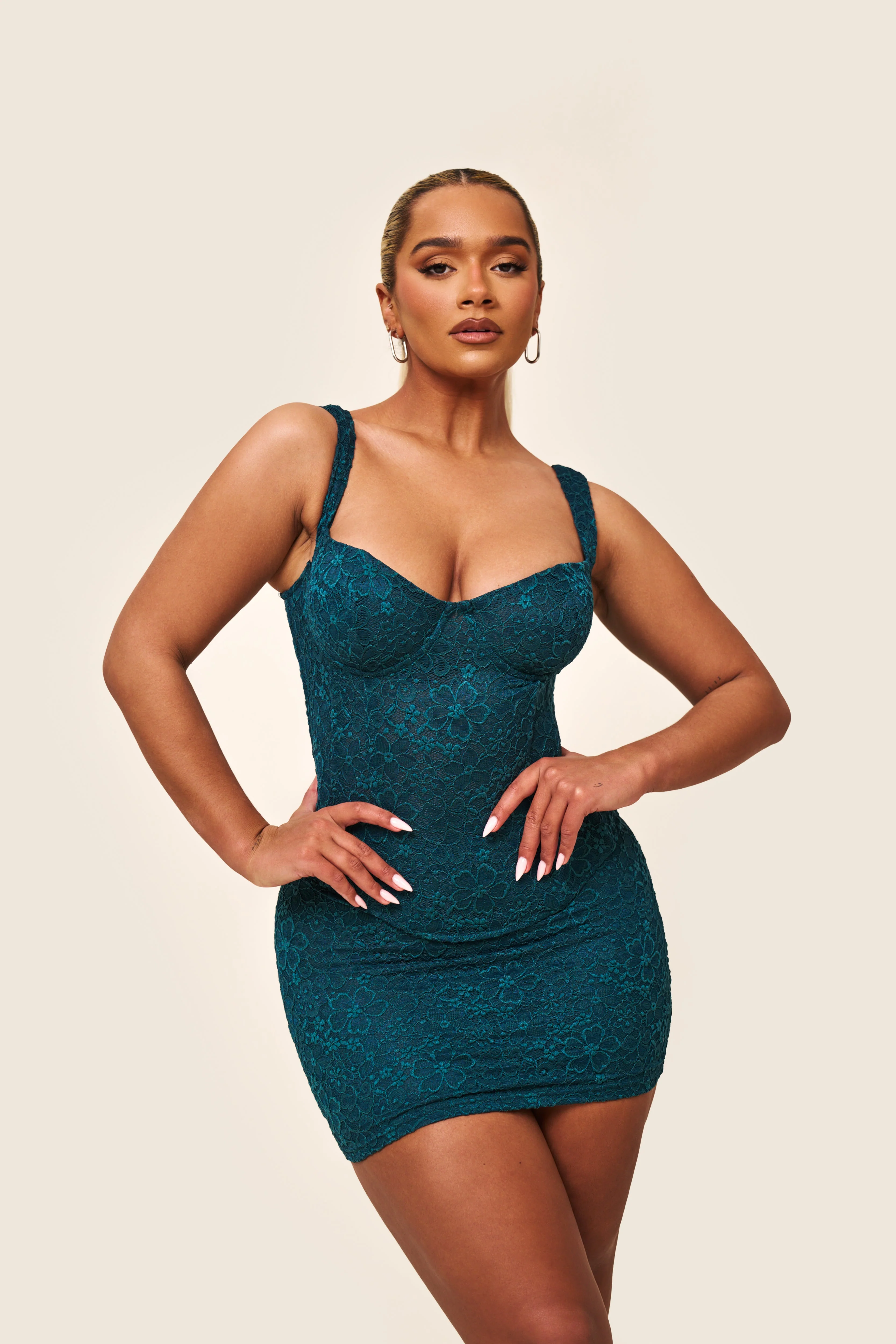 The Cinched Lace Mini Skirt in Teal - Image 6