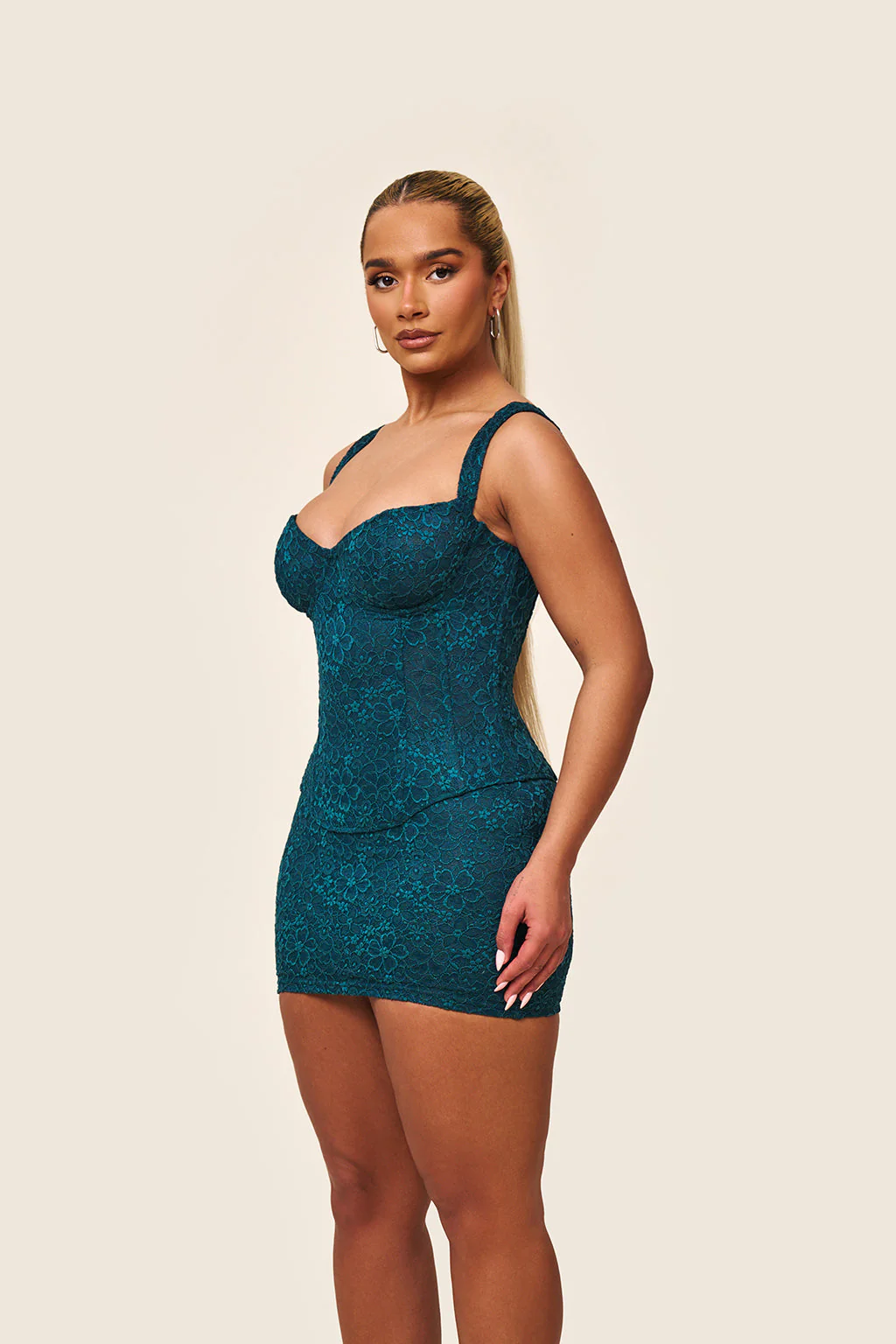 The Cinched Lace Mini Skirt in Teal - Image 7
