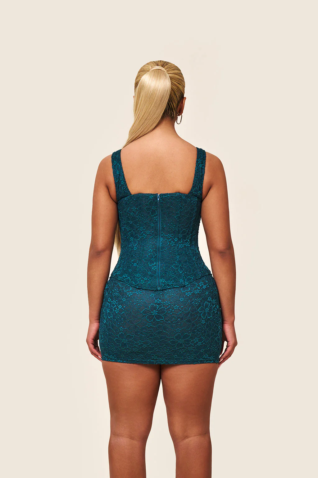 The Cinched Lace Mini Skirt in Teal - Image 8