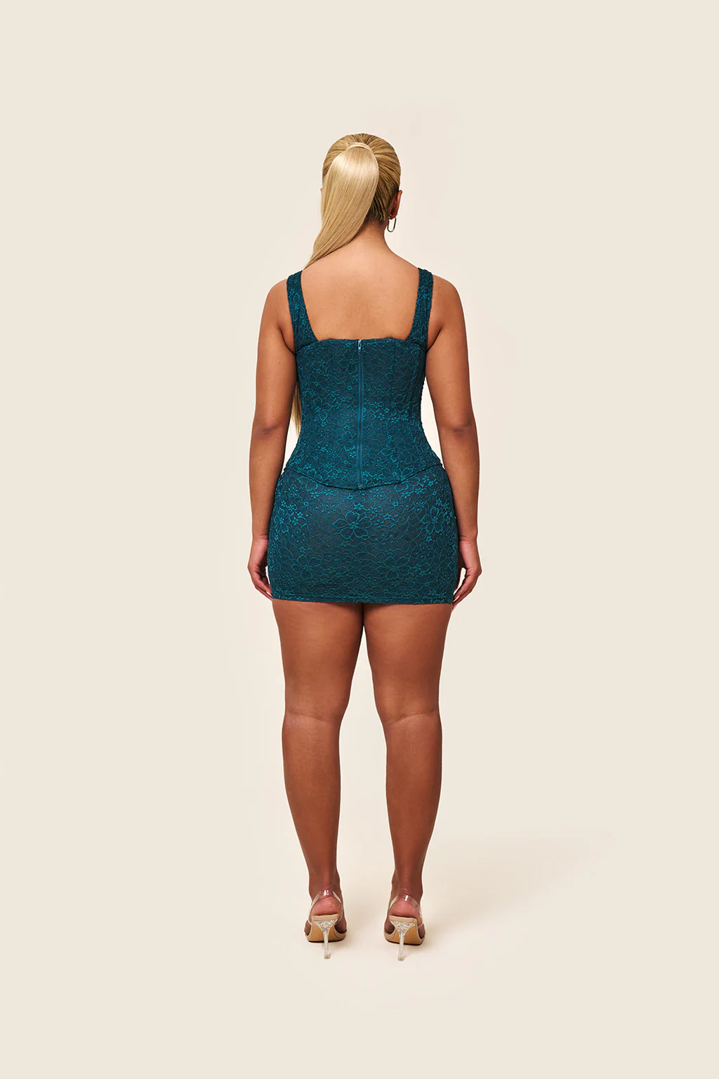 The Cinched Lace Mini Skirt in Teal - Image 9
