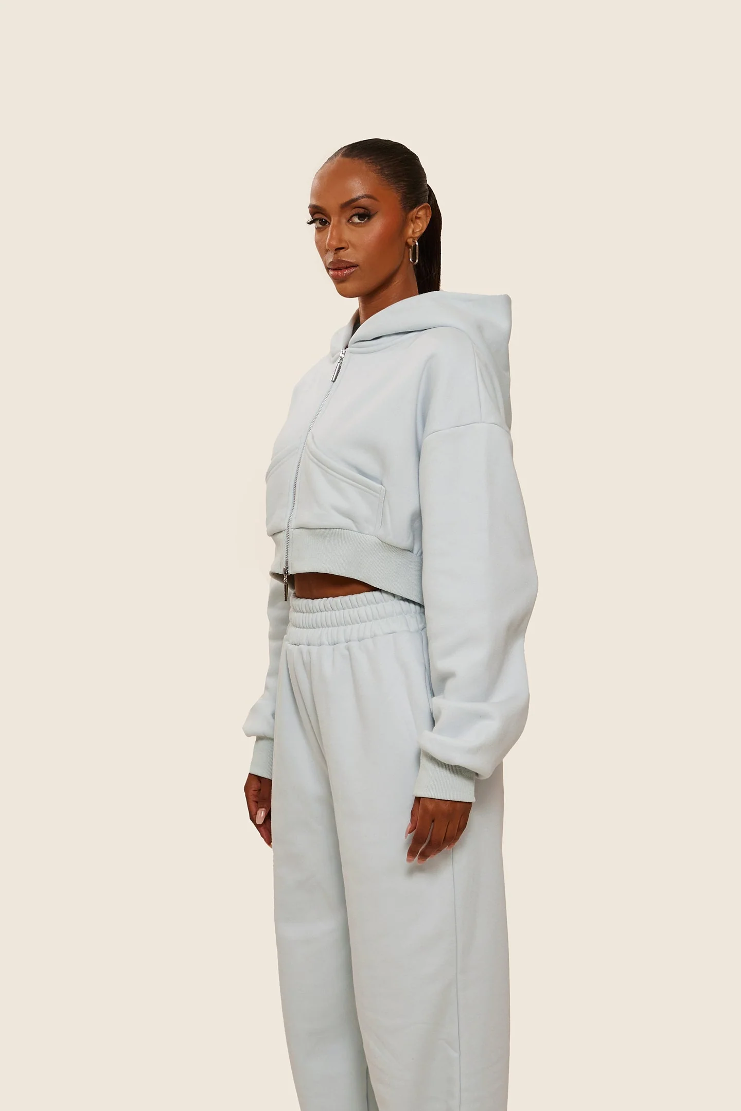 The Classics Cropped Zip Hoodie in Baby Blue - Image 3