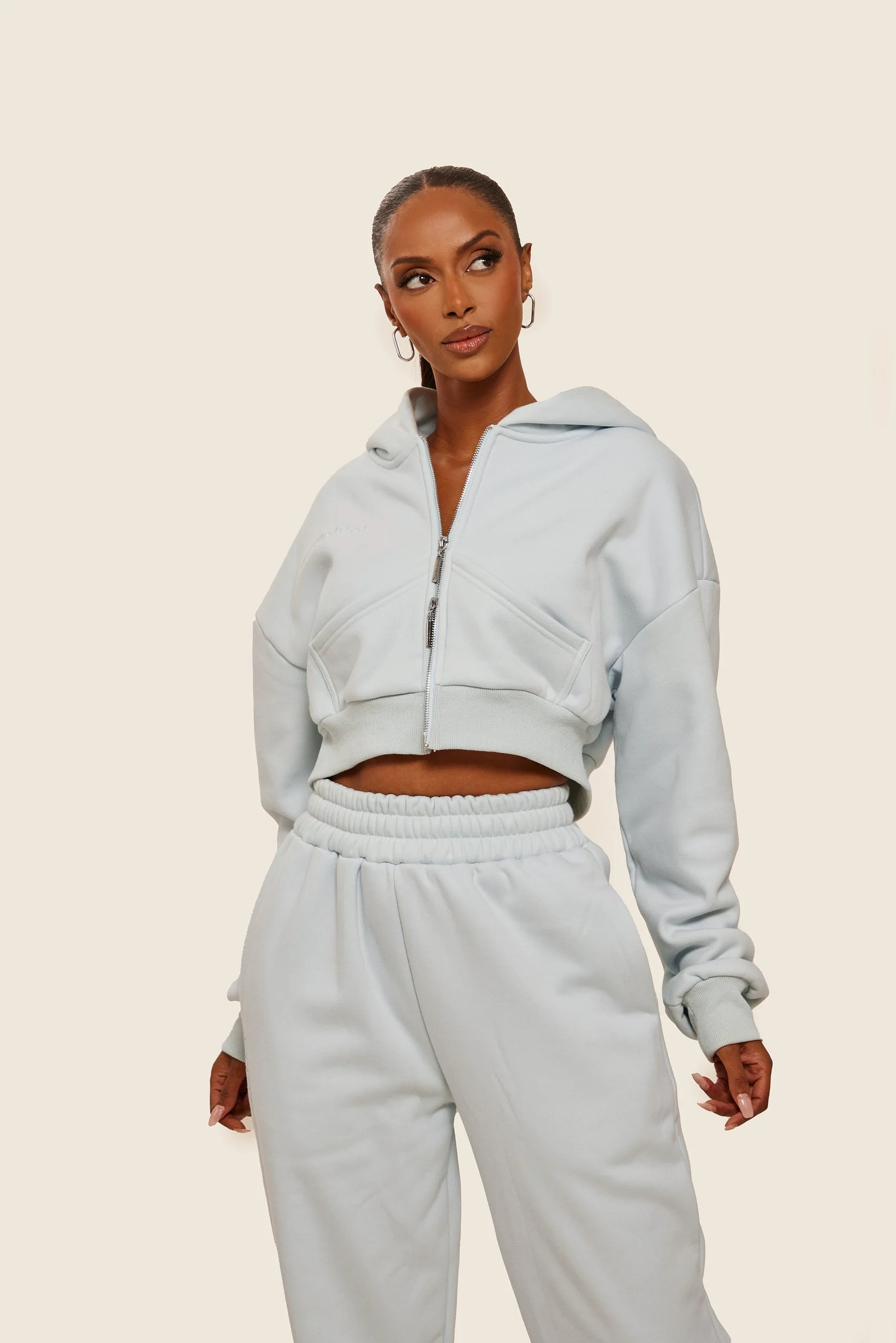 The Classics Cropped Zip Hoodie in Baby Blue - Image 5