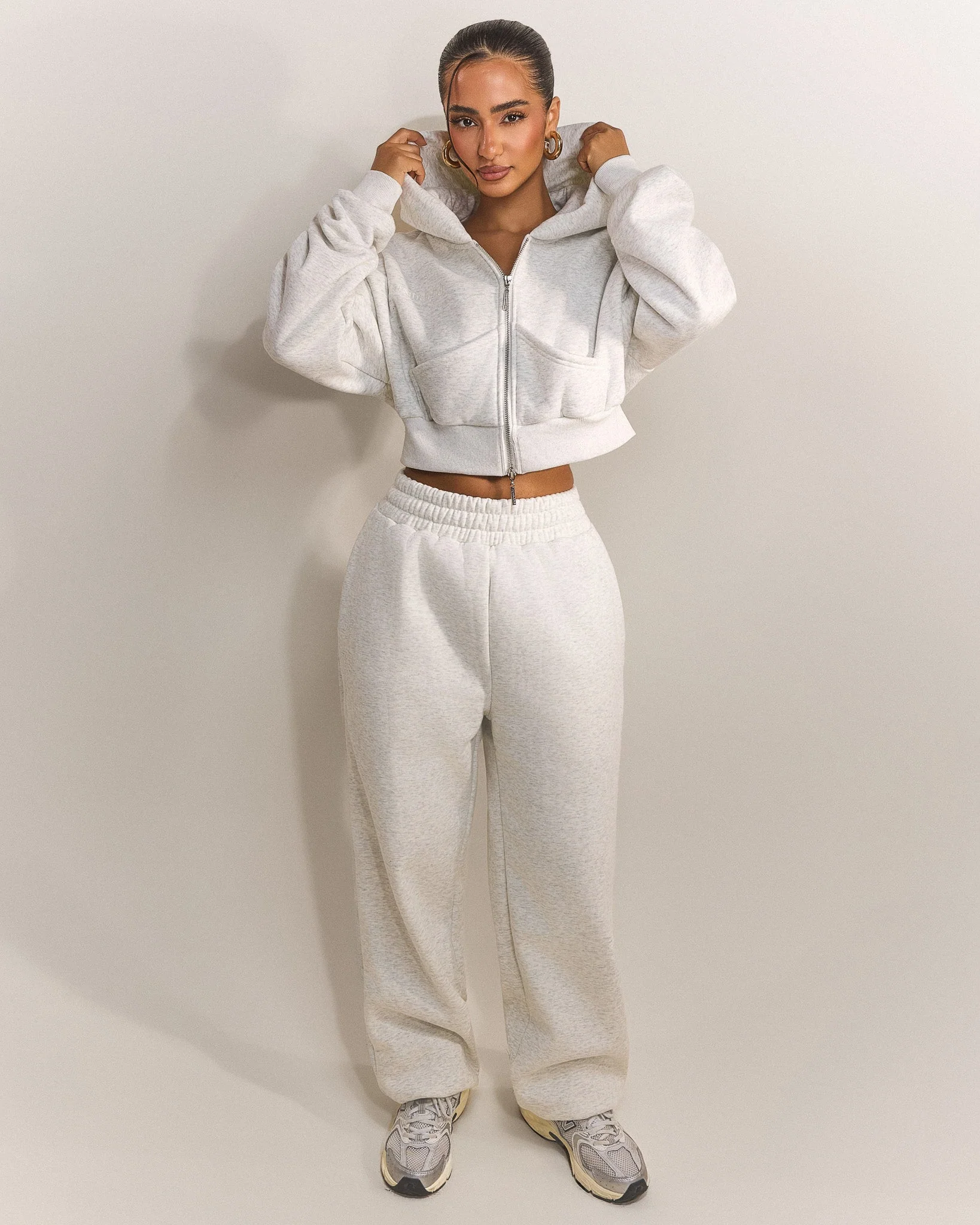 The Classics Cropped Zip Hoodie in Grey Marl - Image 3