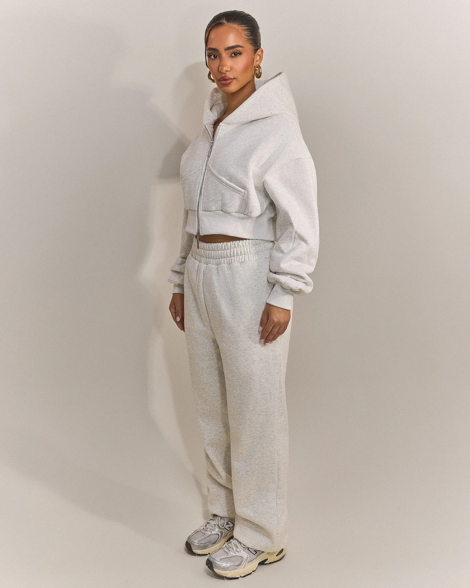 The Classics Cropped Zip Hoodie in Grey Marl - Image 4
