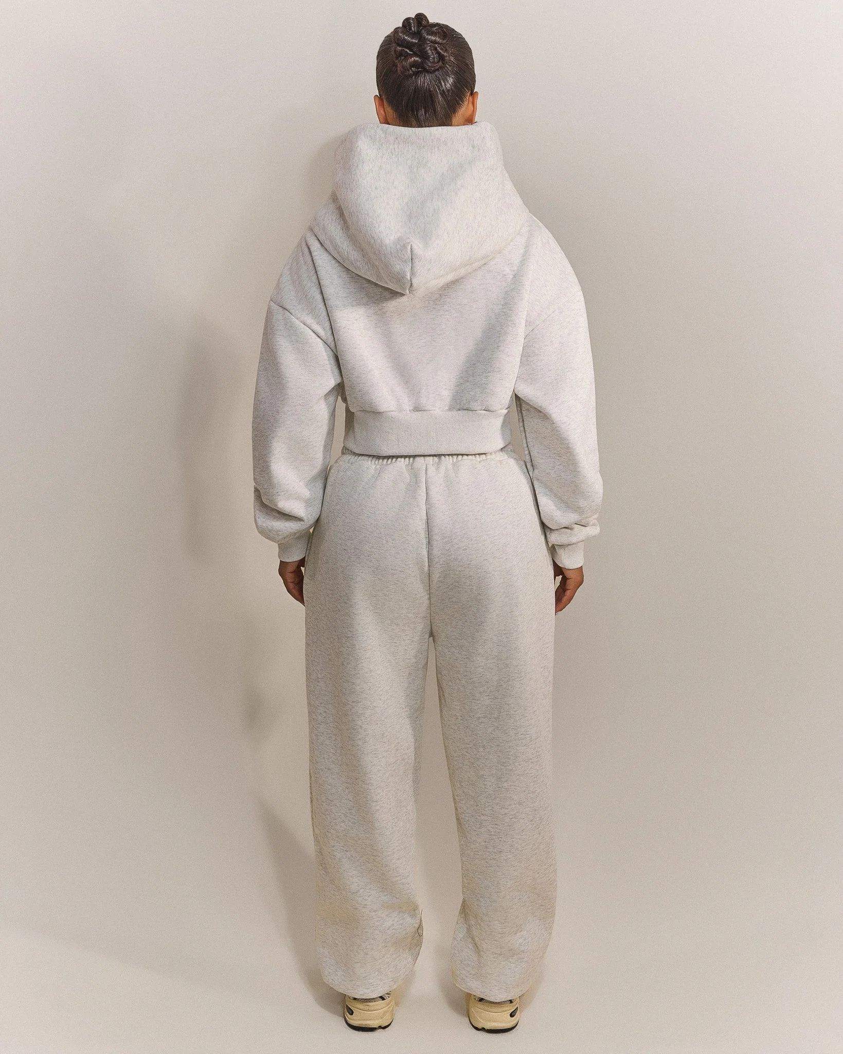The Classics Cropped Zip Hoodie in Grey Marl - Image 5