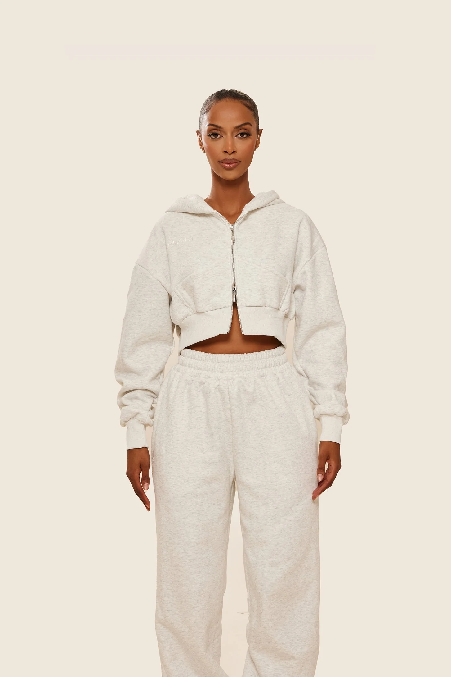 The Classics Cropped Zip Hoodie in Grey Marl - Image 7