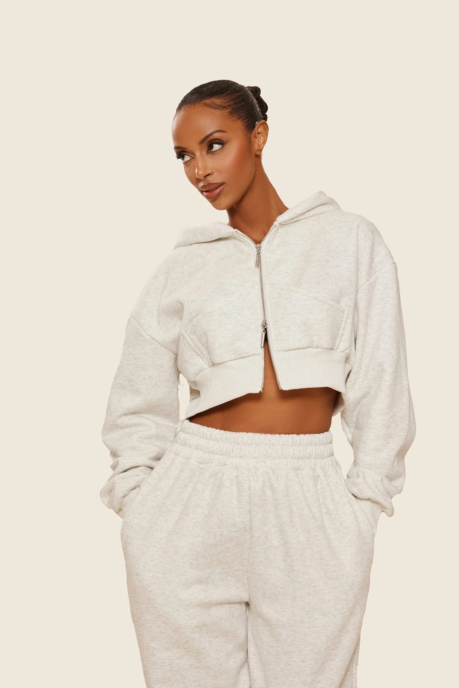 The Classics Cropped Zip Hoodie in Grey Marl - Image 8