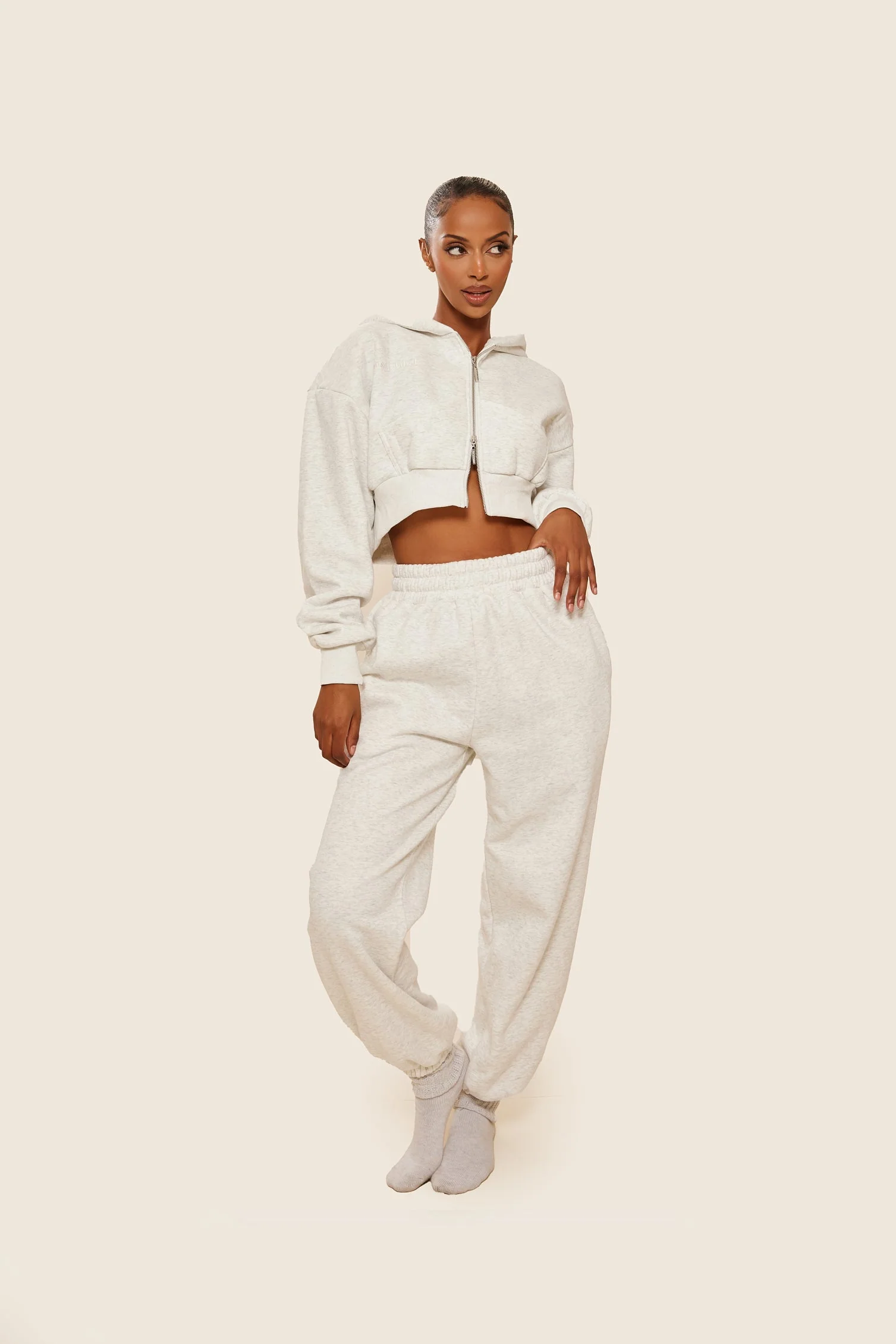 The Classics Cropped Zip Hoodie in Grey Marl - Image 9