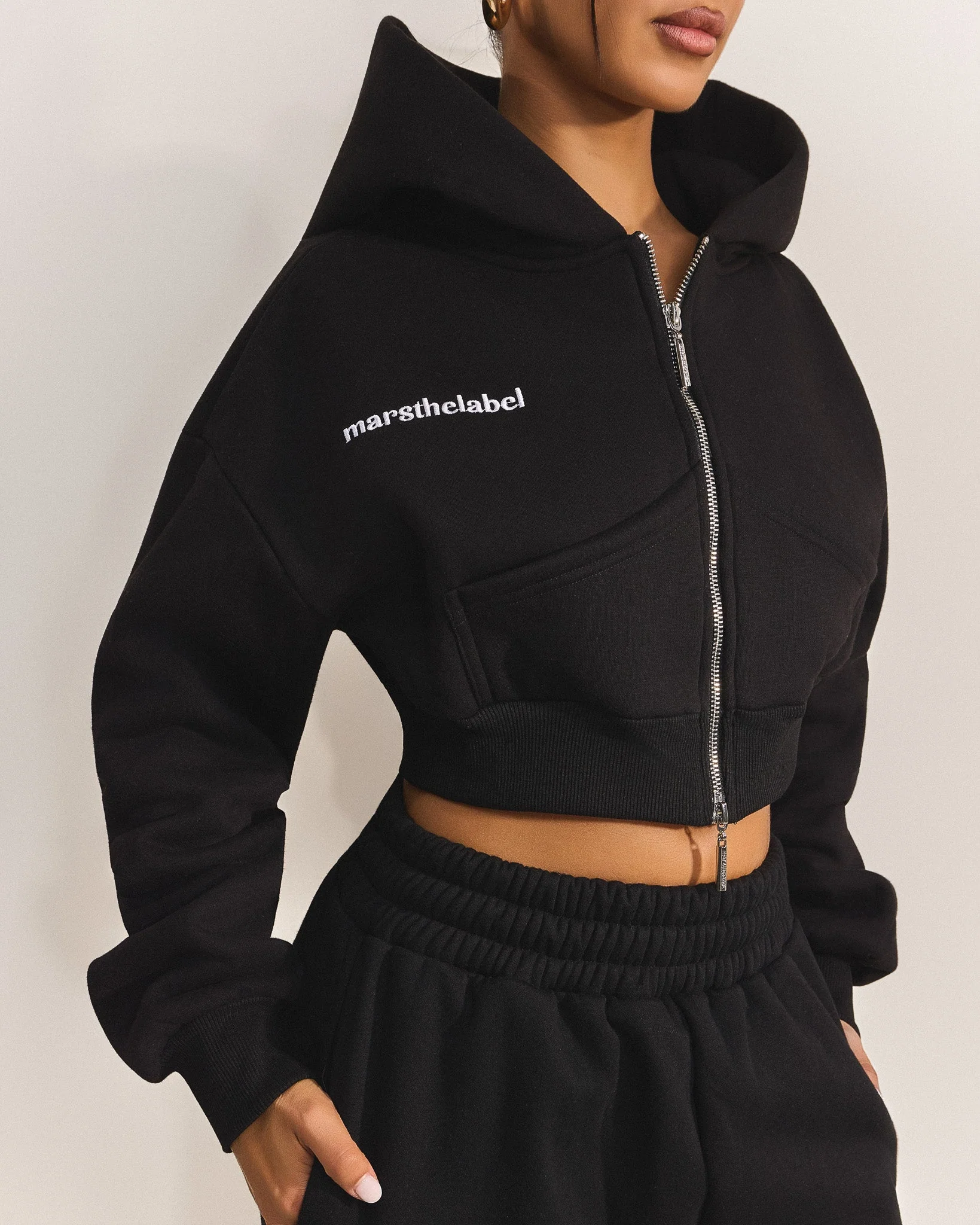 The Classics Cropped Zip Hoodie in Black - Image 3
