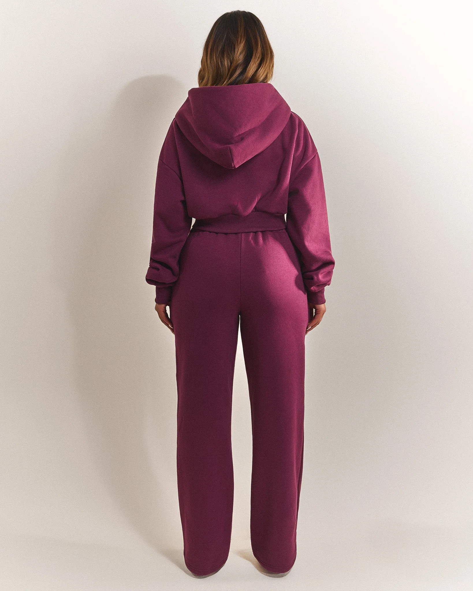 The Classics Cropped Zip Hoodie in Plum - Image 3