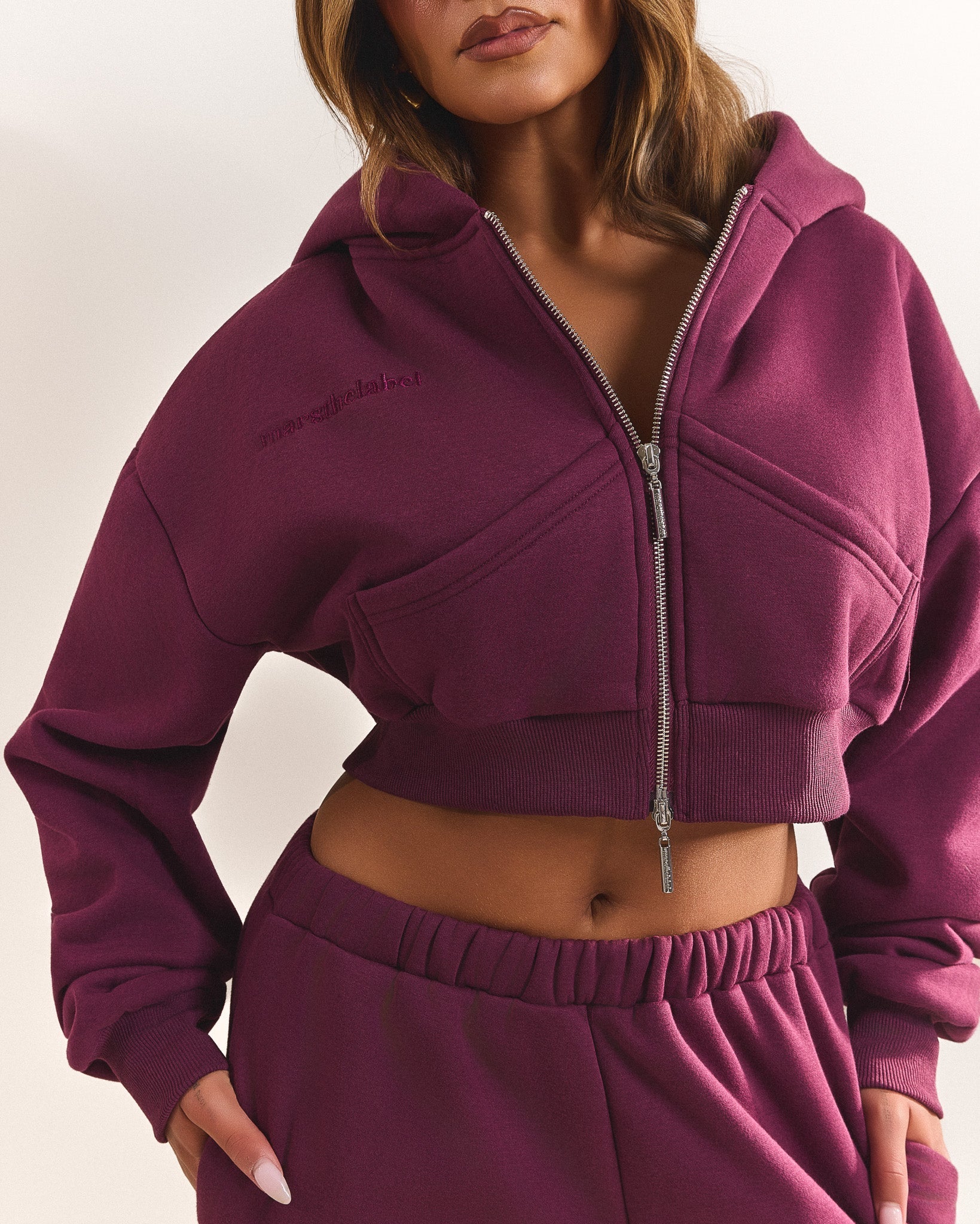 The Classics Cropped Zip Hoodie in Plum - Image 5