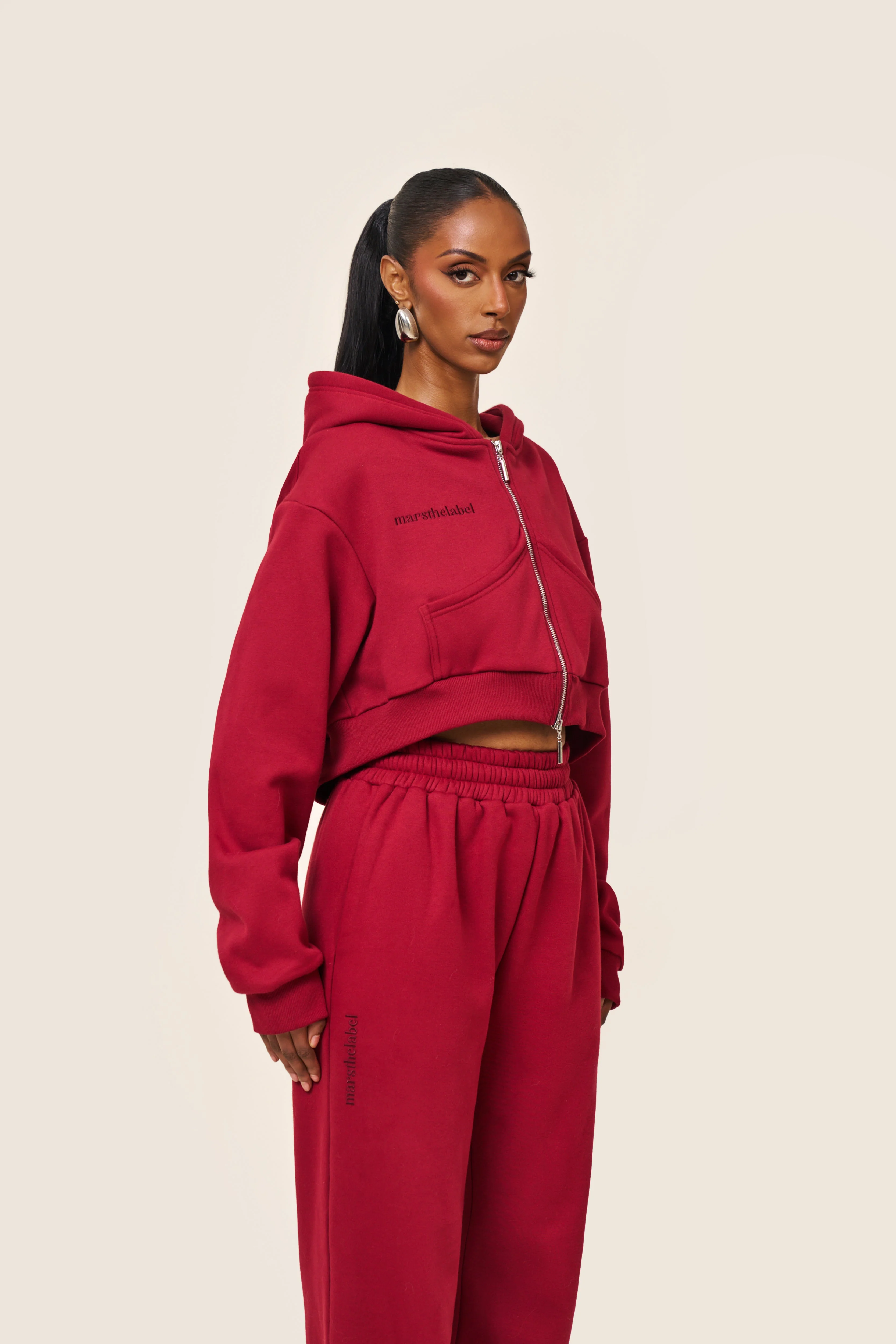 The Classics Cropped Zip Hoodie in Red - Image 3