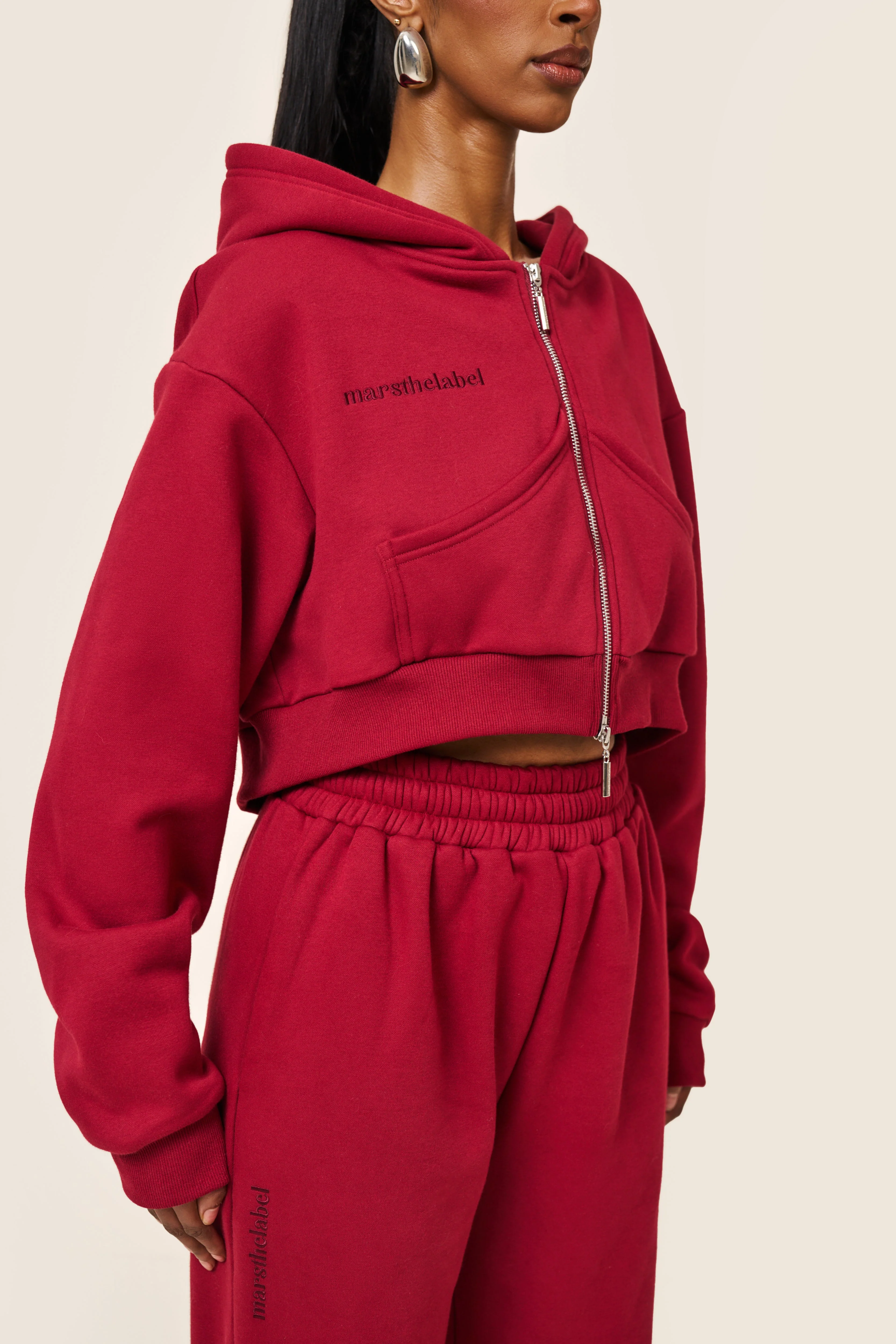 The Classics Cropped Zip Hoodie in Red - Image 4