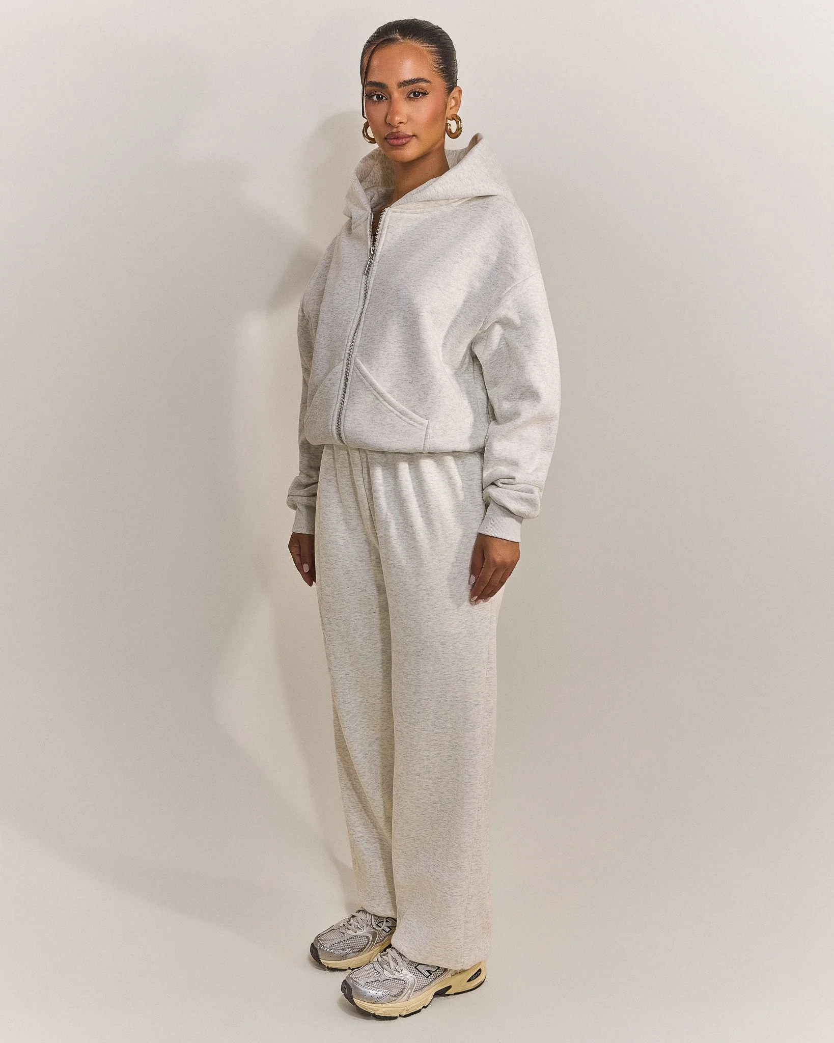 The Classics Longline Zip Jacket in Grey Marl - Image 3