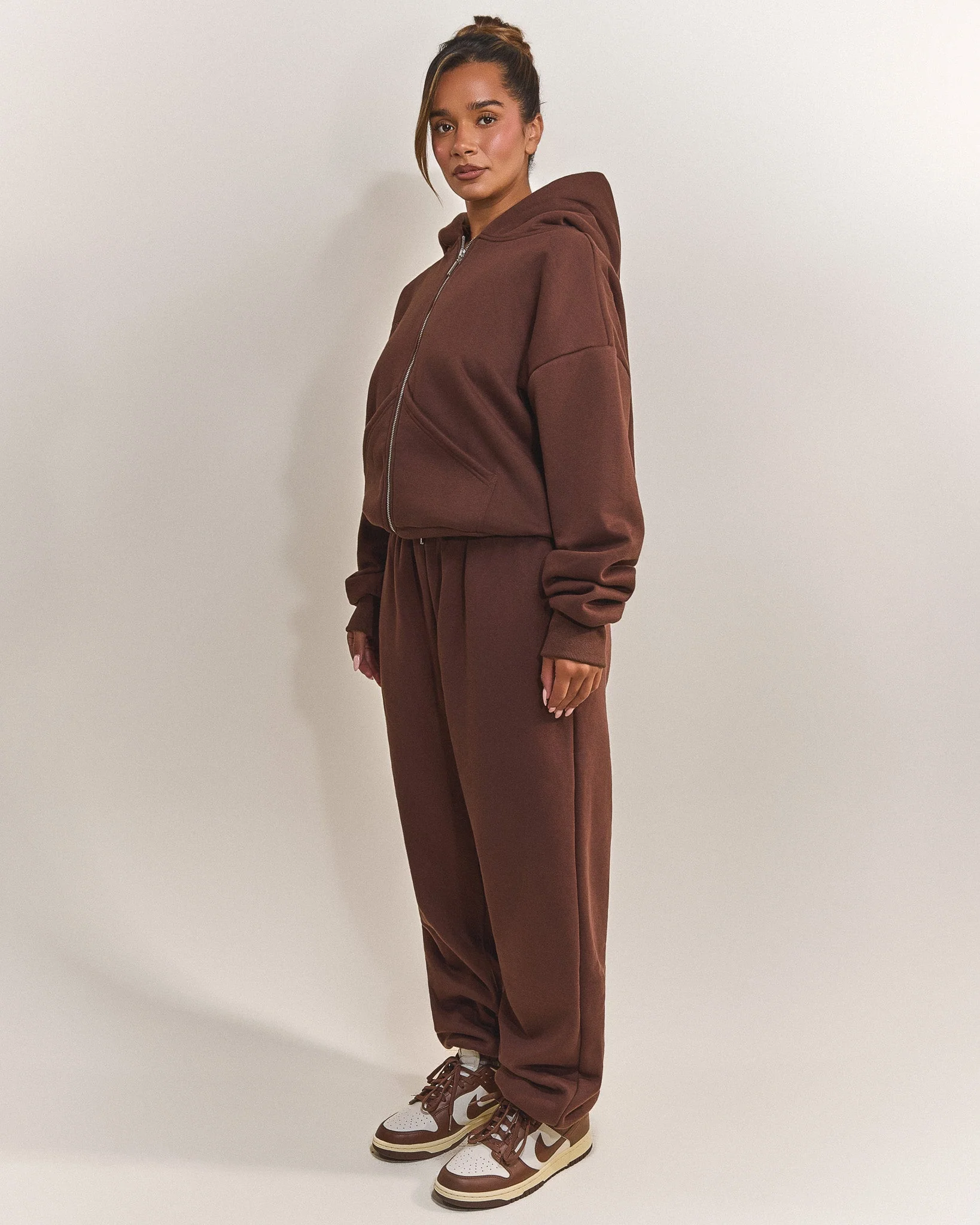 The Classics Longline Zip Jacket in Brown - Image 2