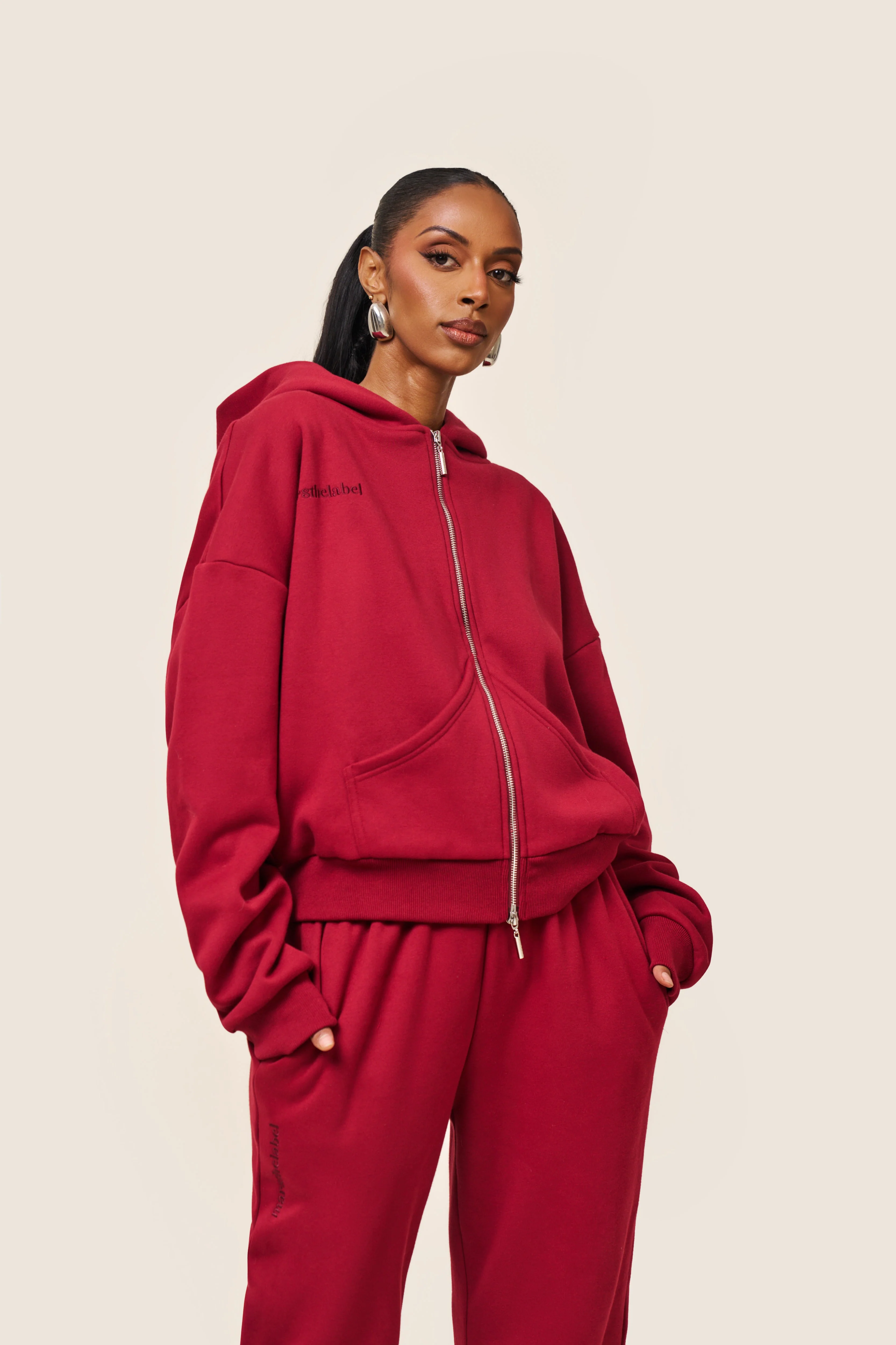 The Classics Longline Zip Jacket in Red - Image 4