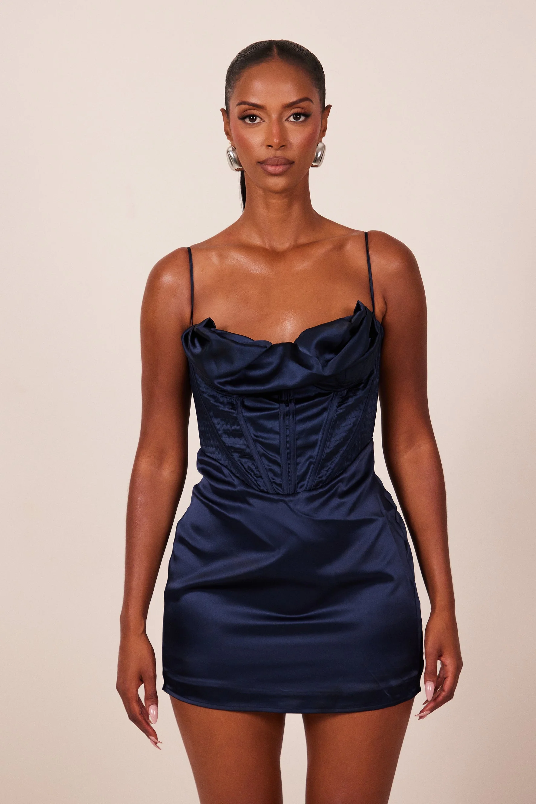 The Satin Corset Mini in Navy - Image 3