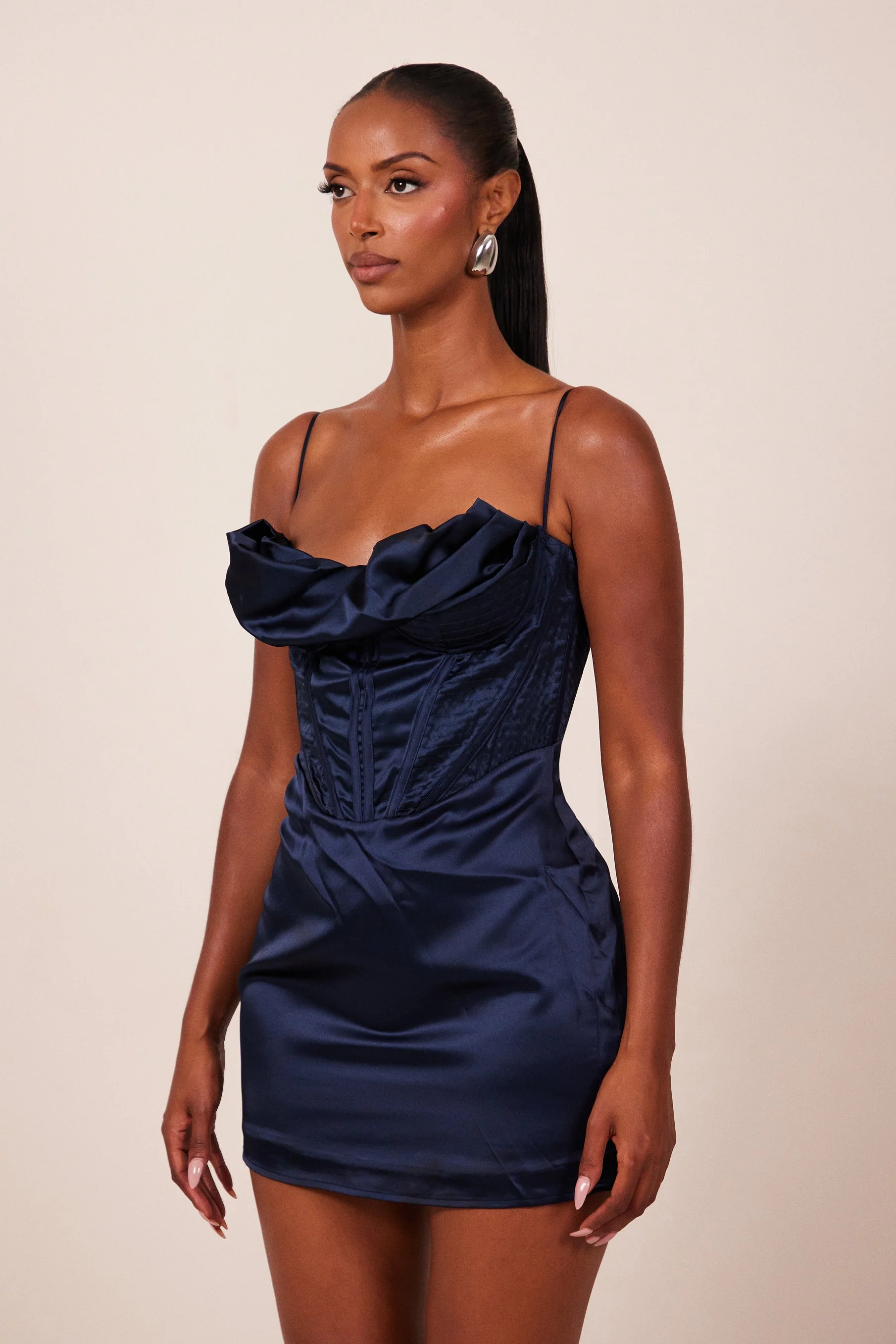The Satin Corset Mini in Navy - Image 4