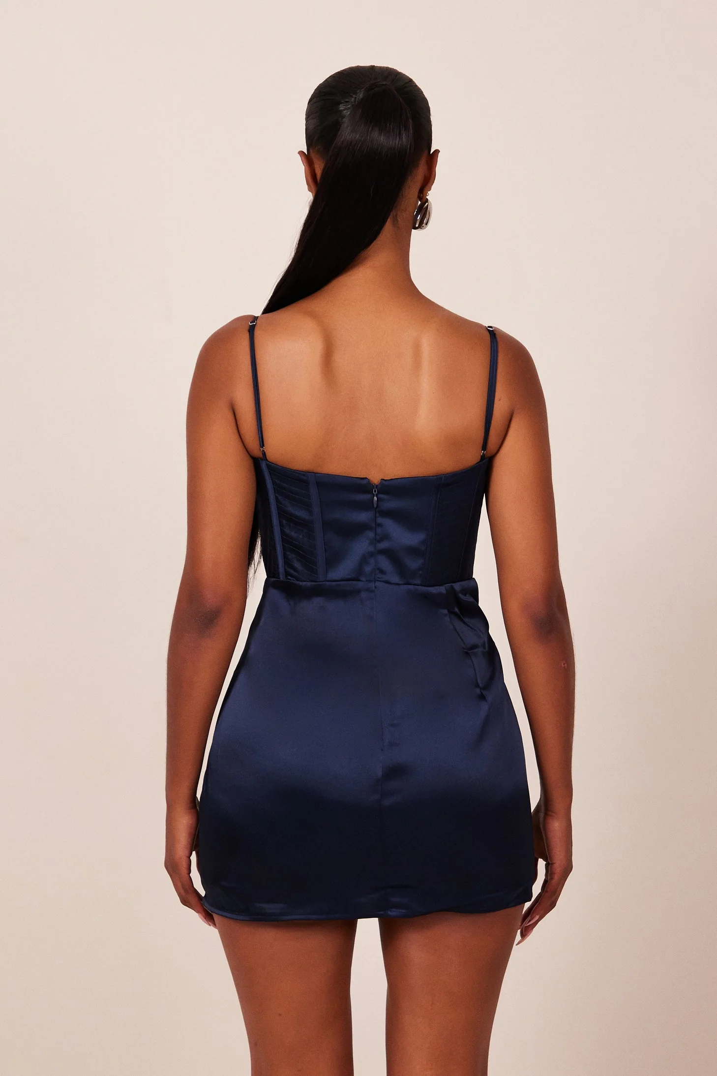 The Satin Corset Mini in Navy - Image 5