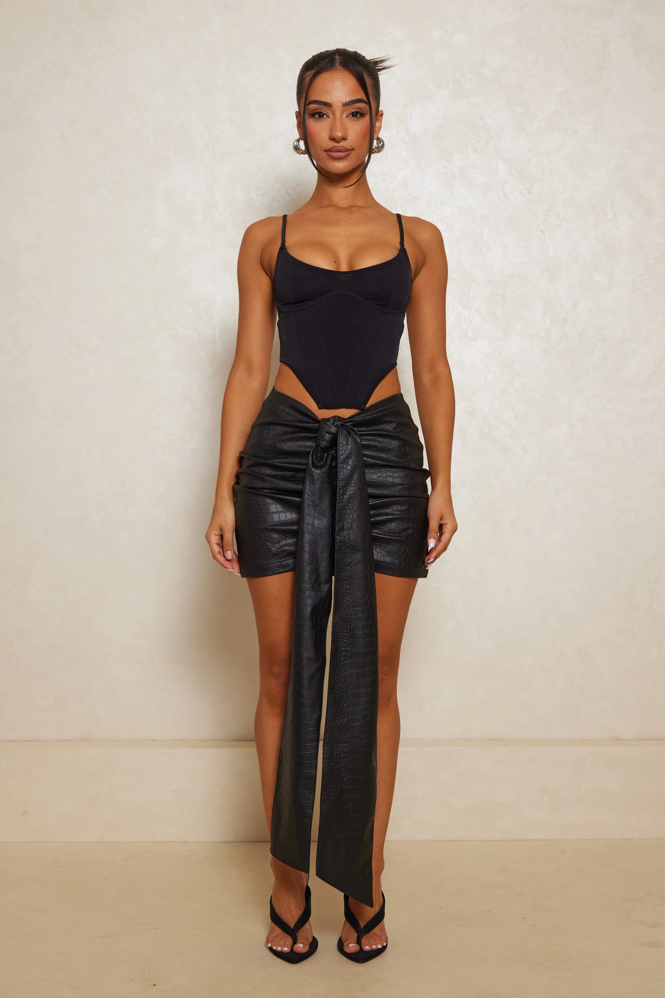 The Croc Leather Skirt in Black - Image 5