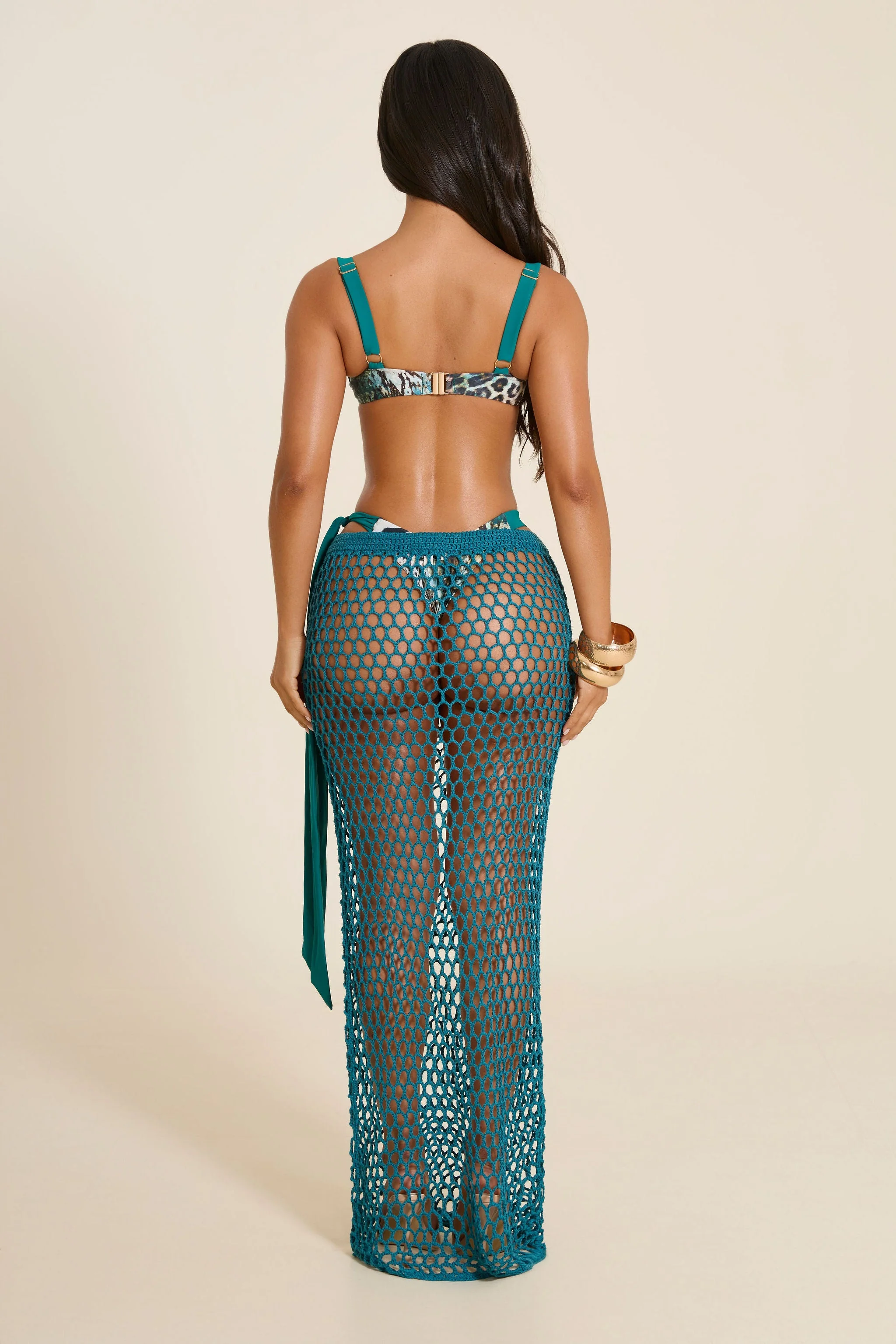 The Crochet Maxi Skirt in Teal - Image 4