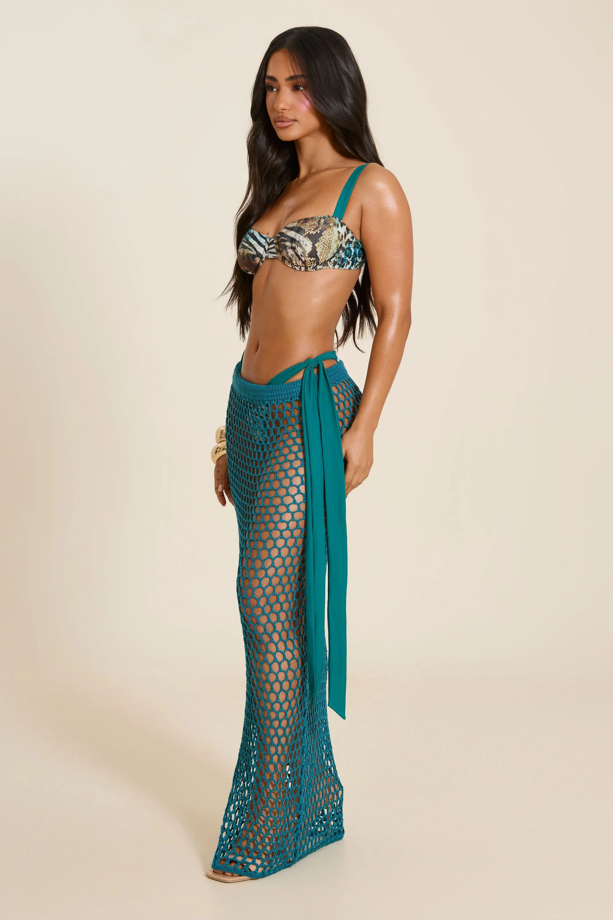 The Crochet Maxi Skirt in Teal - Image 5