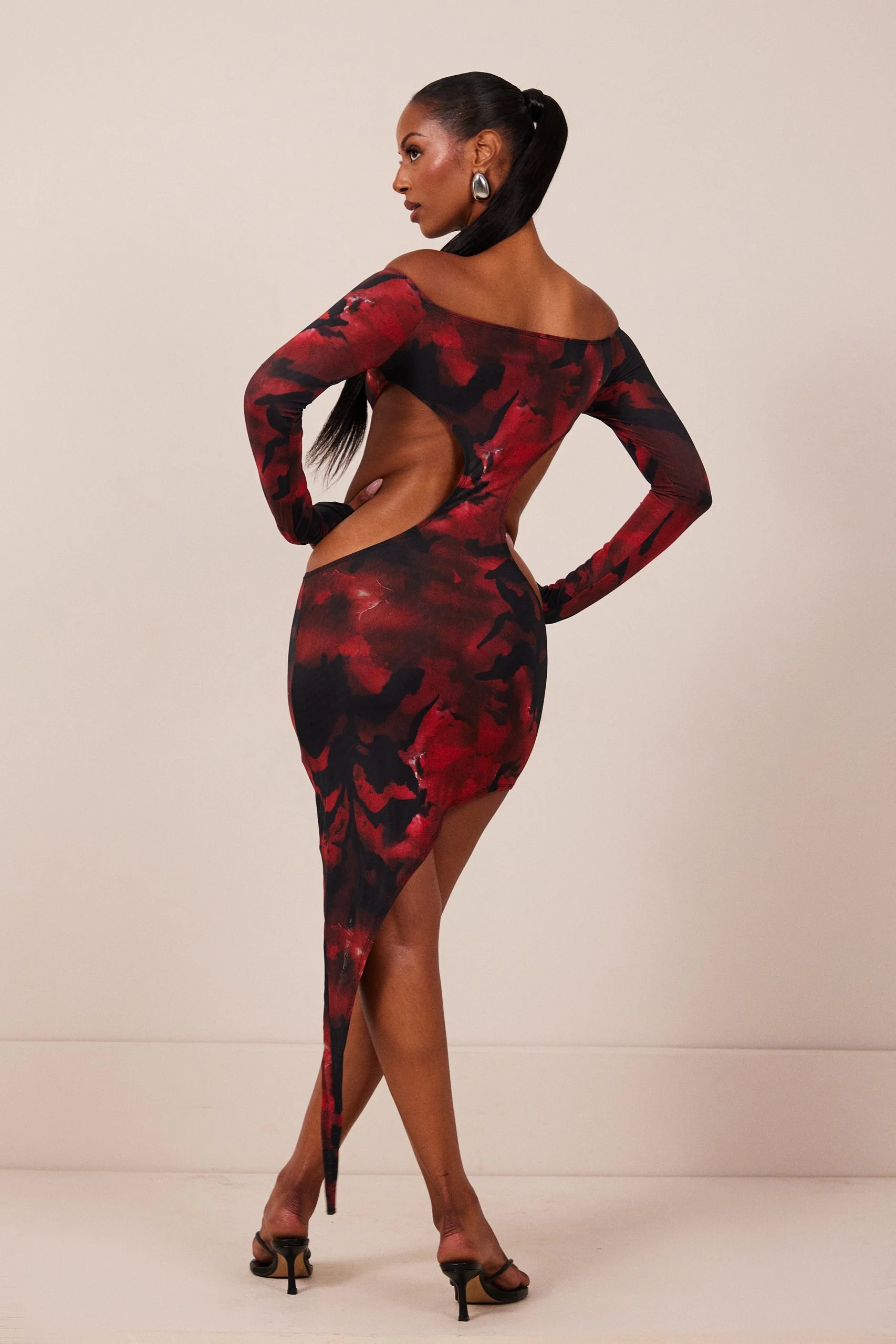 The Asymmetric Cut Out Mini in Red Print - Image 10