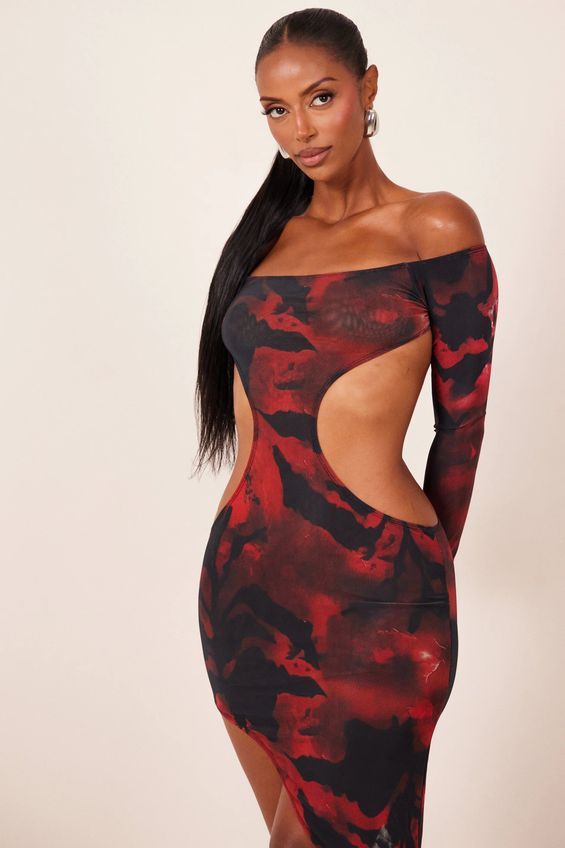 The Asymmetric Cut Out Mini in Red Print - Image 12