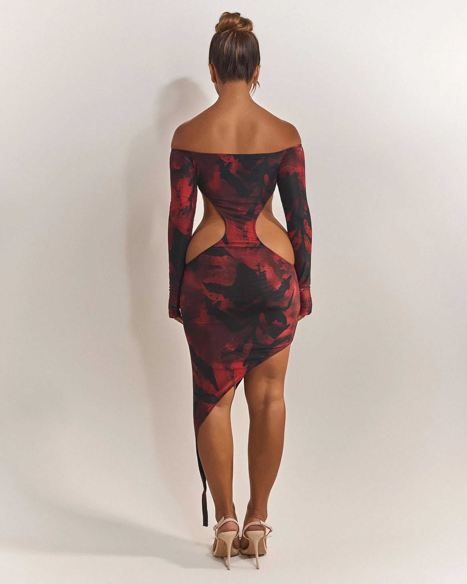 The Asymmetric Cut Out Mini in Red Print - Image 3