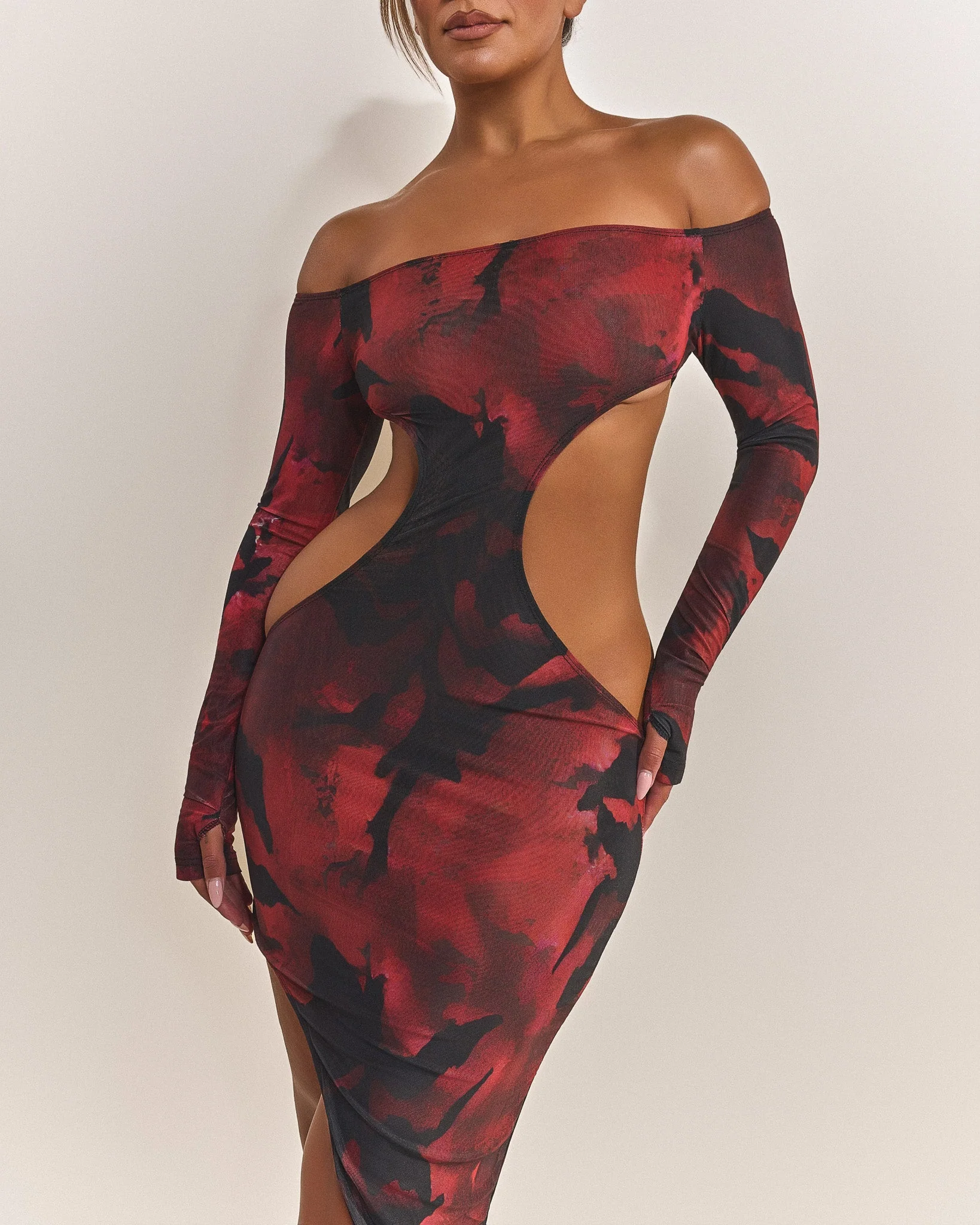 The Asymmetric Cut Out Mini in Red Print - Image 4