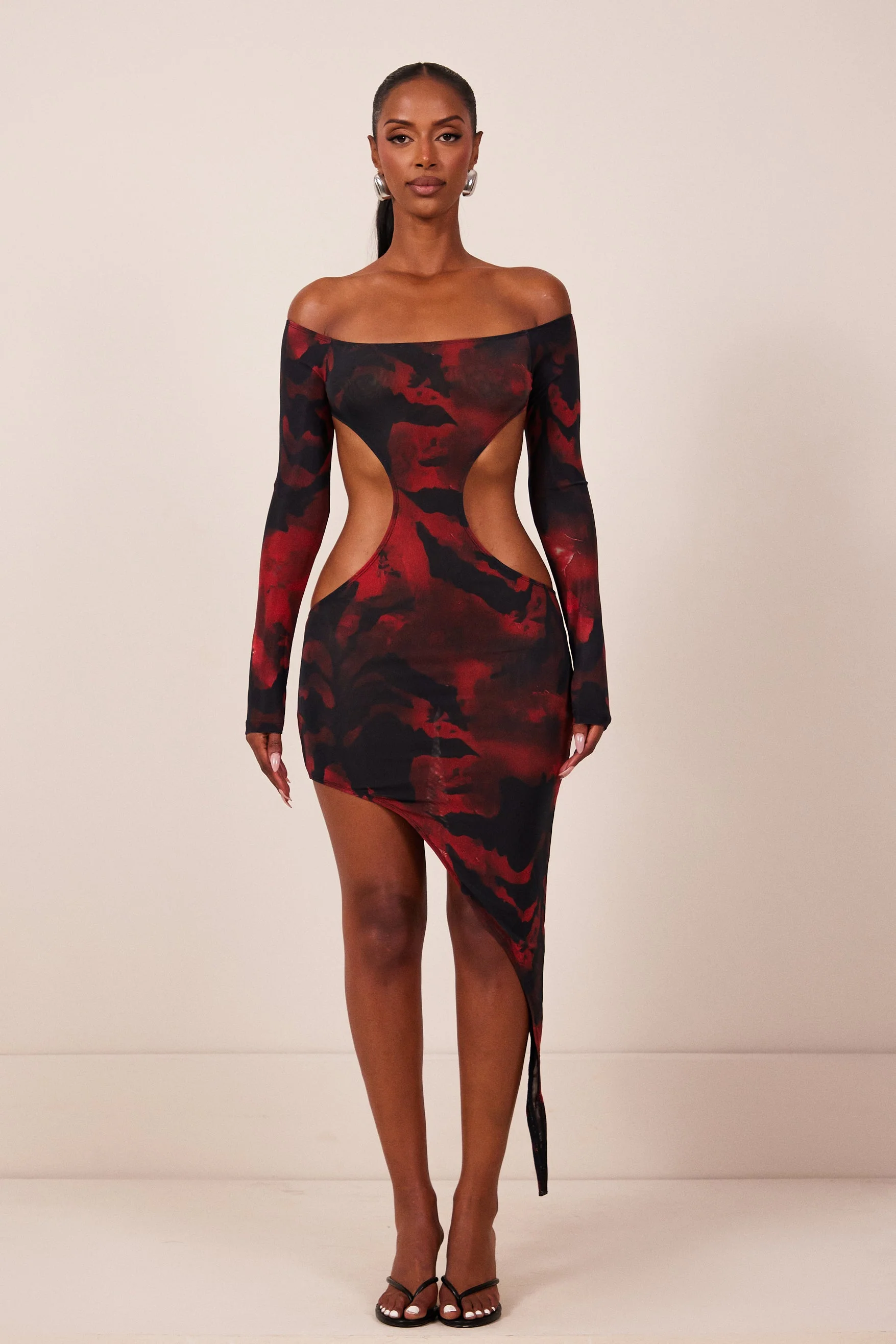 The Asymmetric Cut Out Mini in Red Print - Image 7