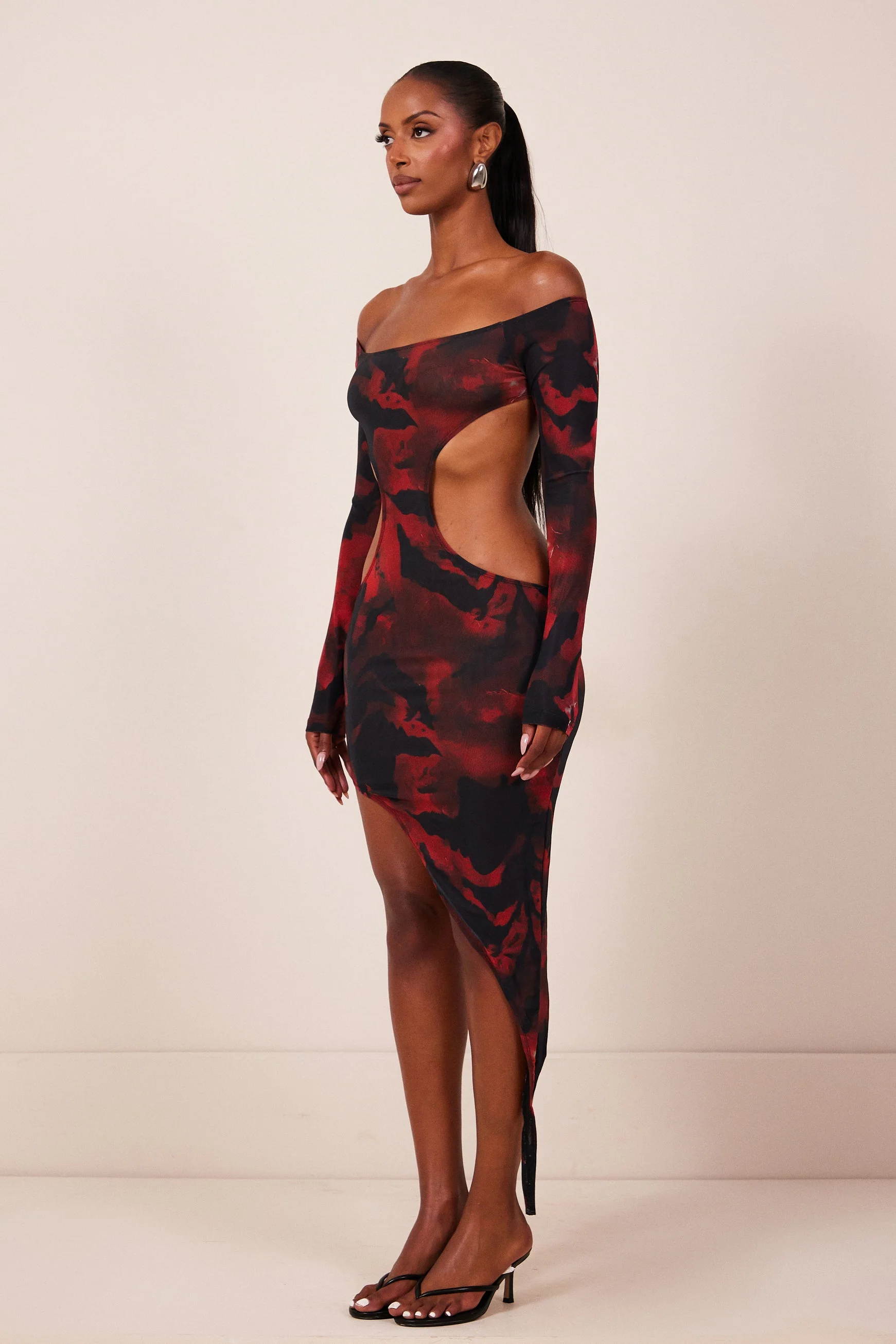 The Asymmetric Cut Out Mini in Red Print - Image 8
