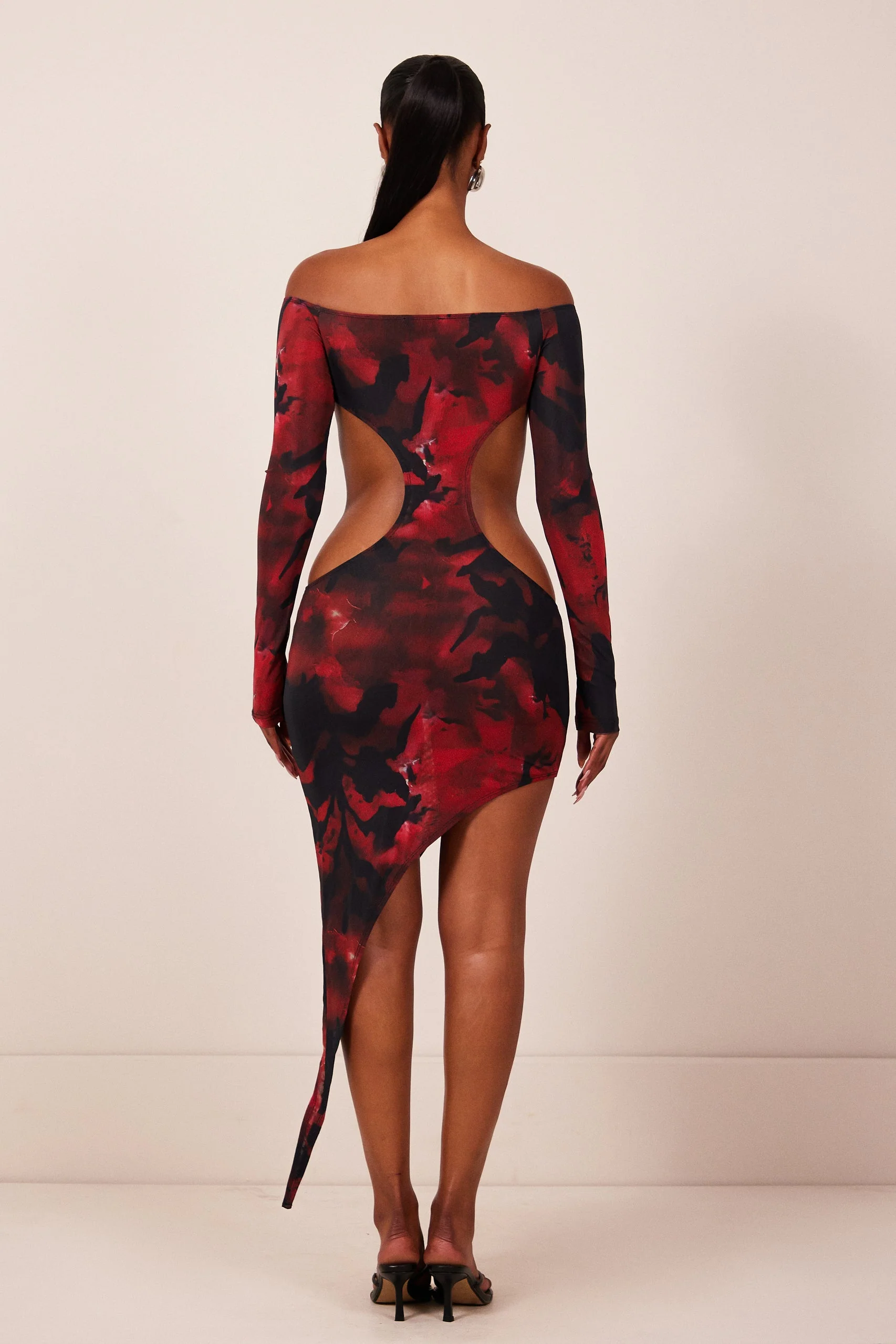 The Asymmetric Cut Out Mini in Red Print - Image 9